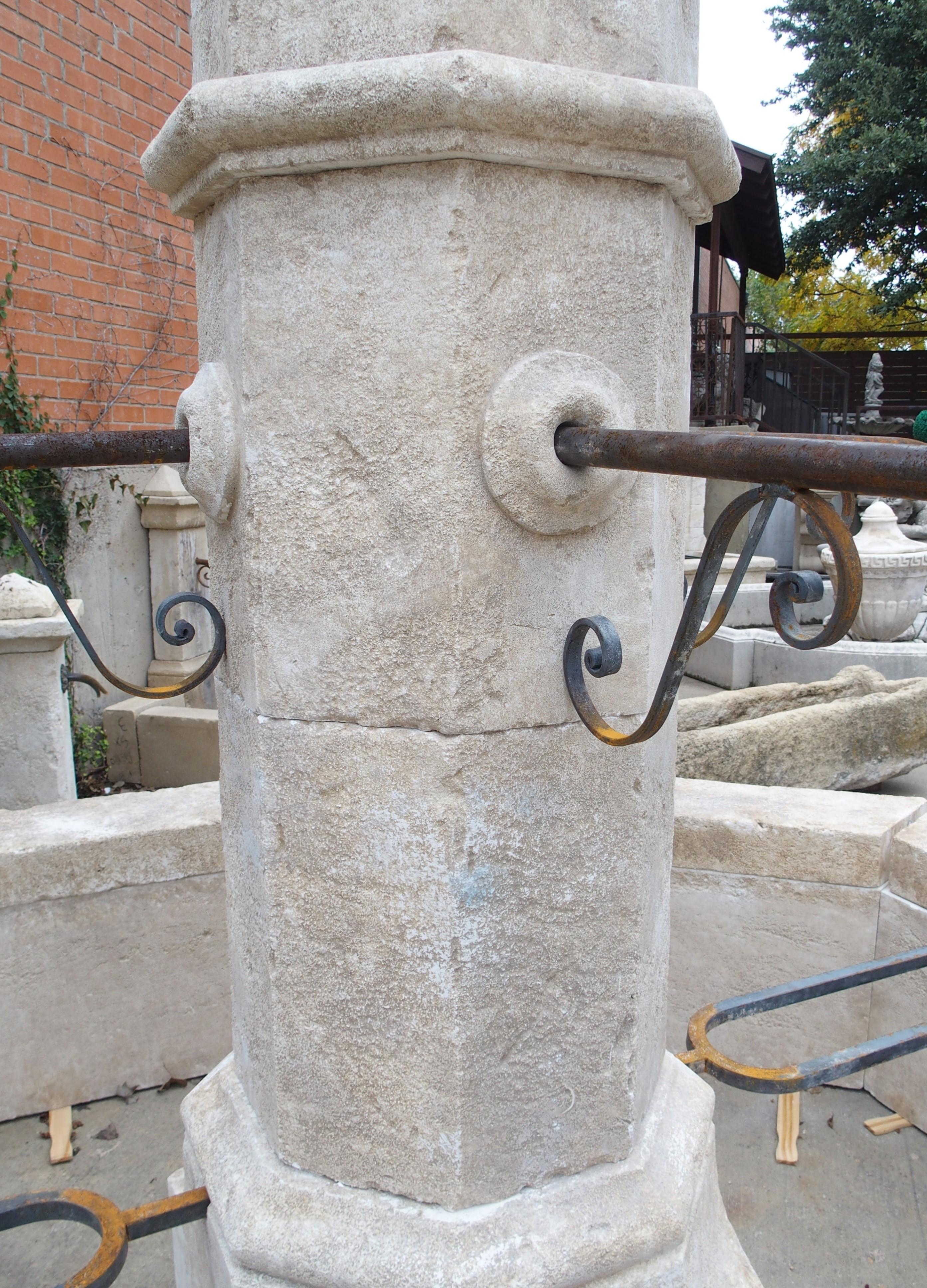 Hand-Carved Large Carved Limestone Village Center Fountain from the South of France, 101 in. For Sale