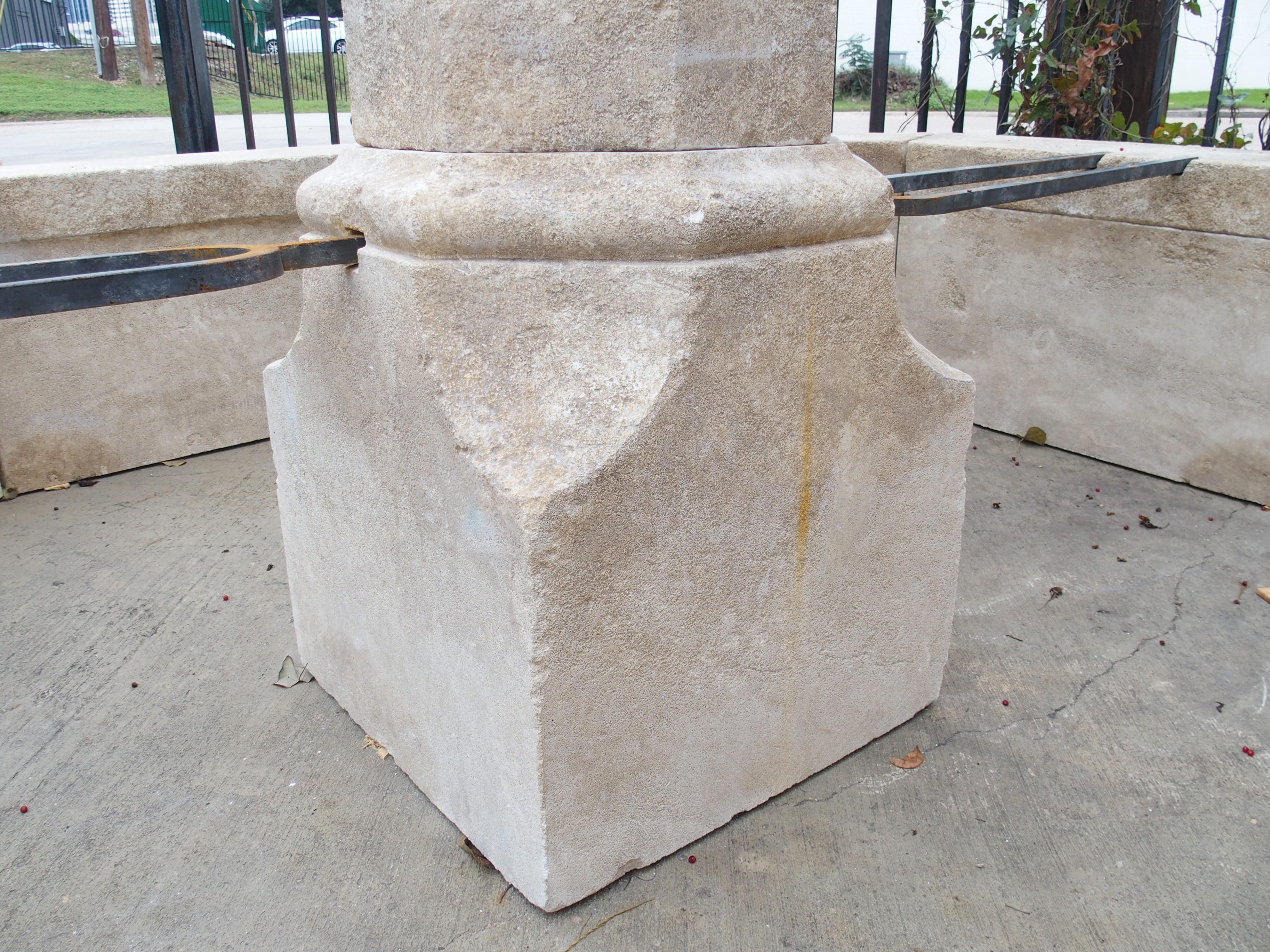 Hand-Carved Large Carved Limestone Village Center Fountain from the South of France, 101 in.