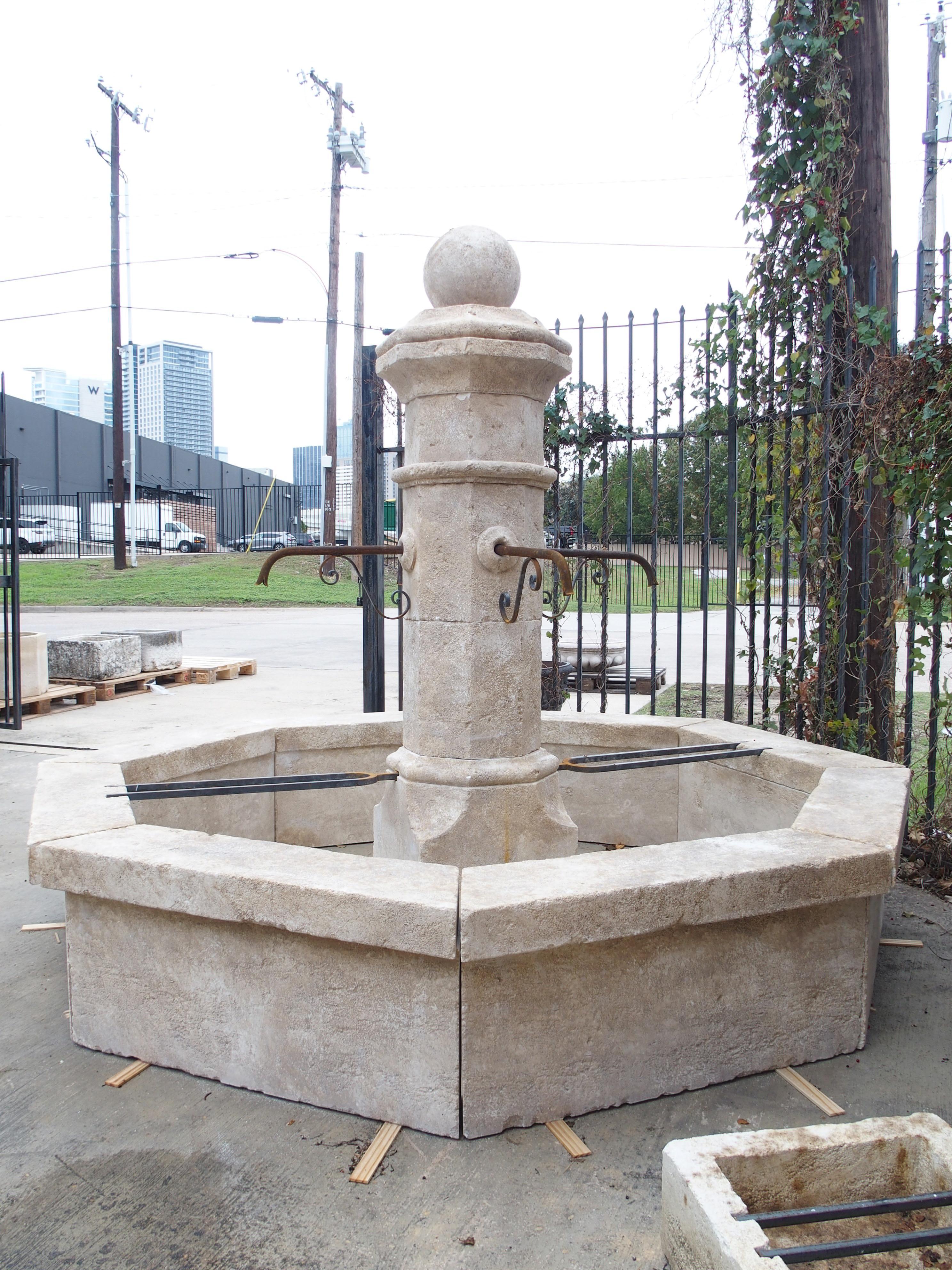 Large Carved Limestone Village Center Fountain from the South of France, 101 in. In Good Condition In Dallas, TX