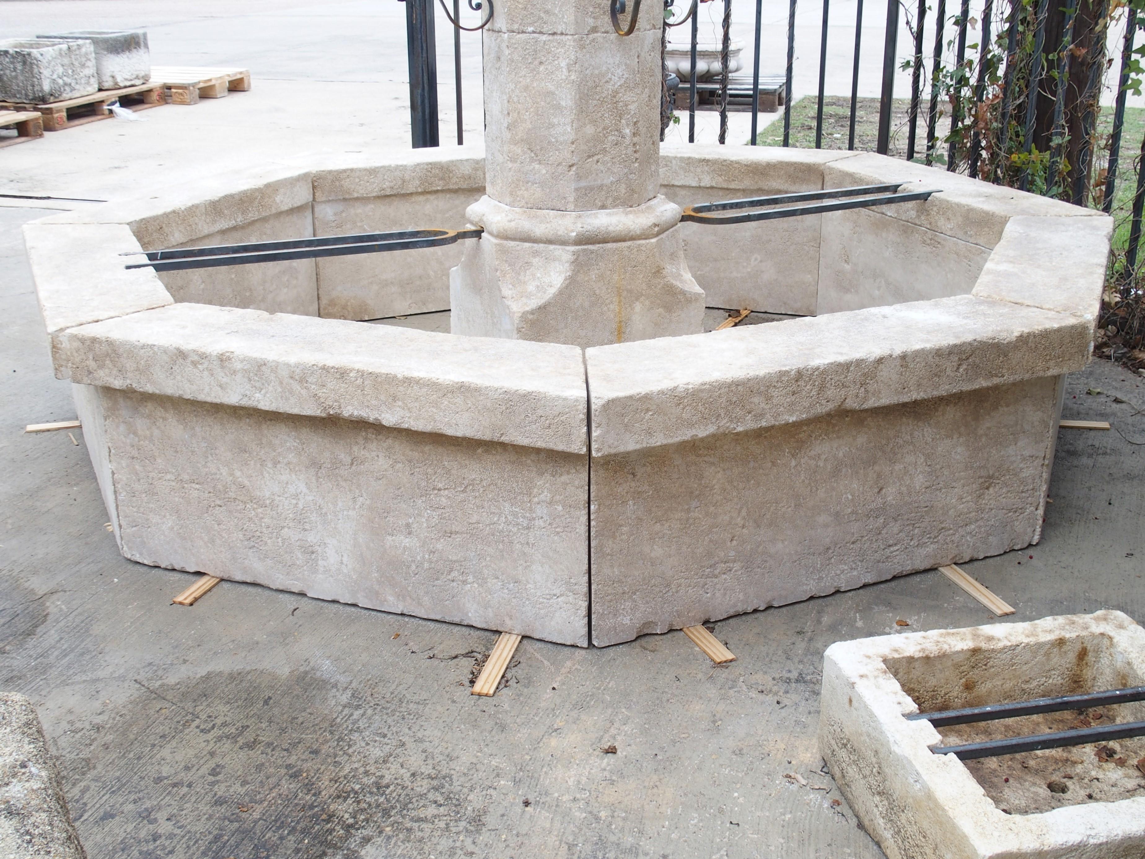 Contemporary Large Carved Limestone Village Center Fountain from the South of France, 101 in. For Sale