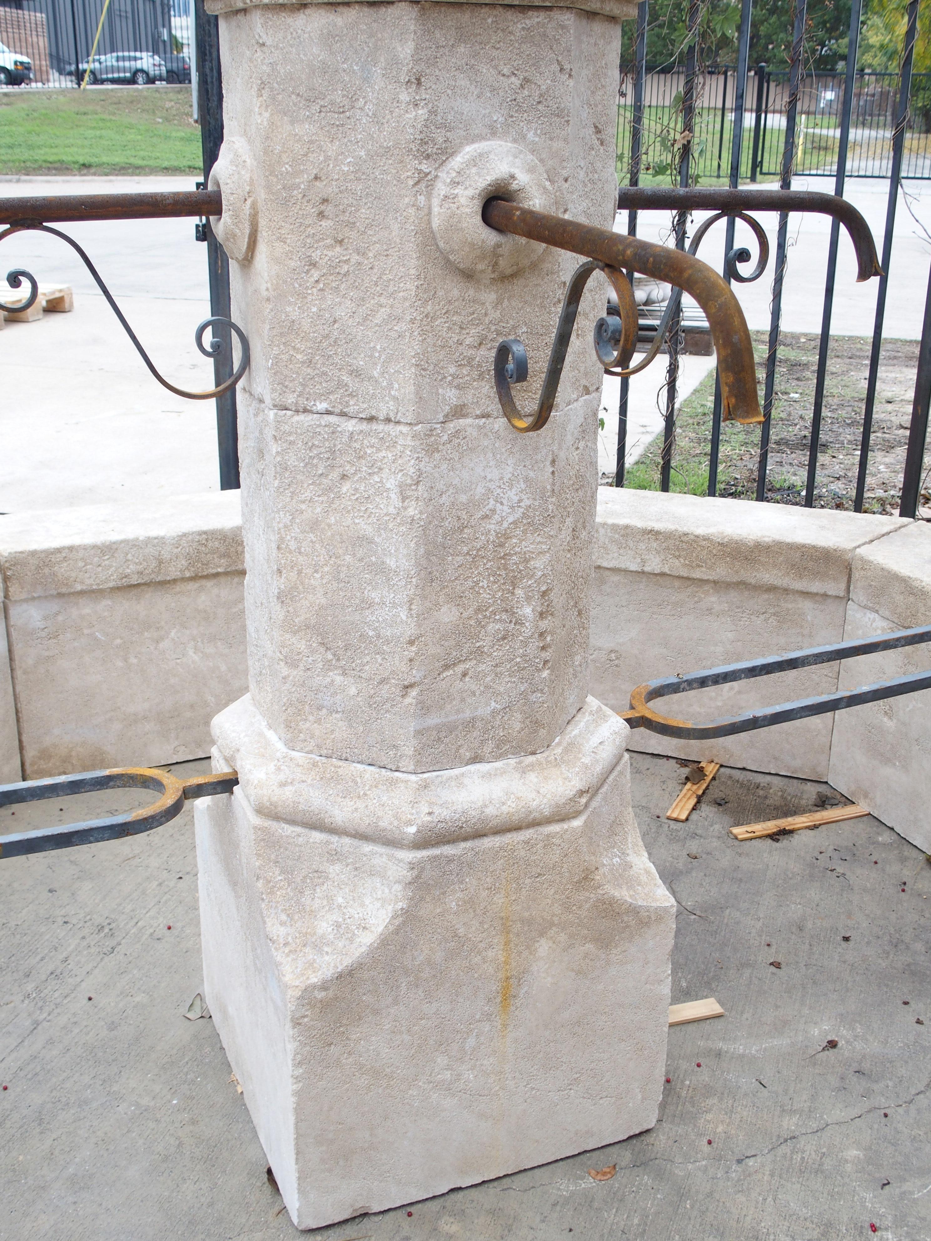 Metal Large Carved Limestone Village Center Fountain from the South of France, 101 in.