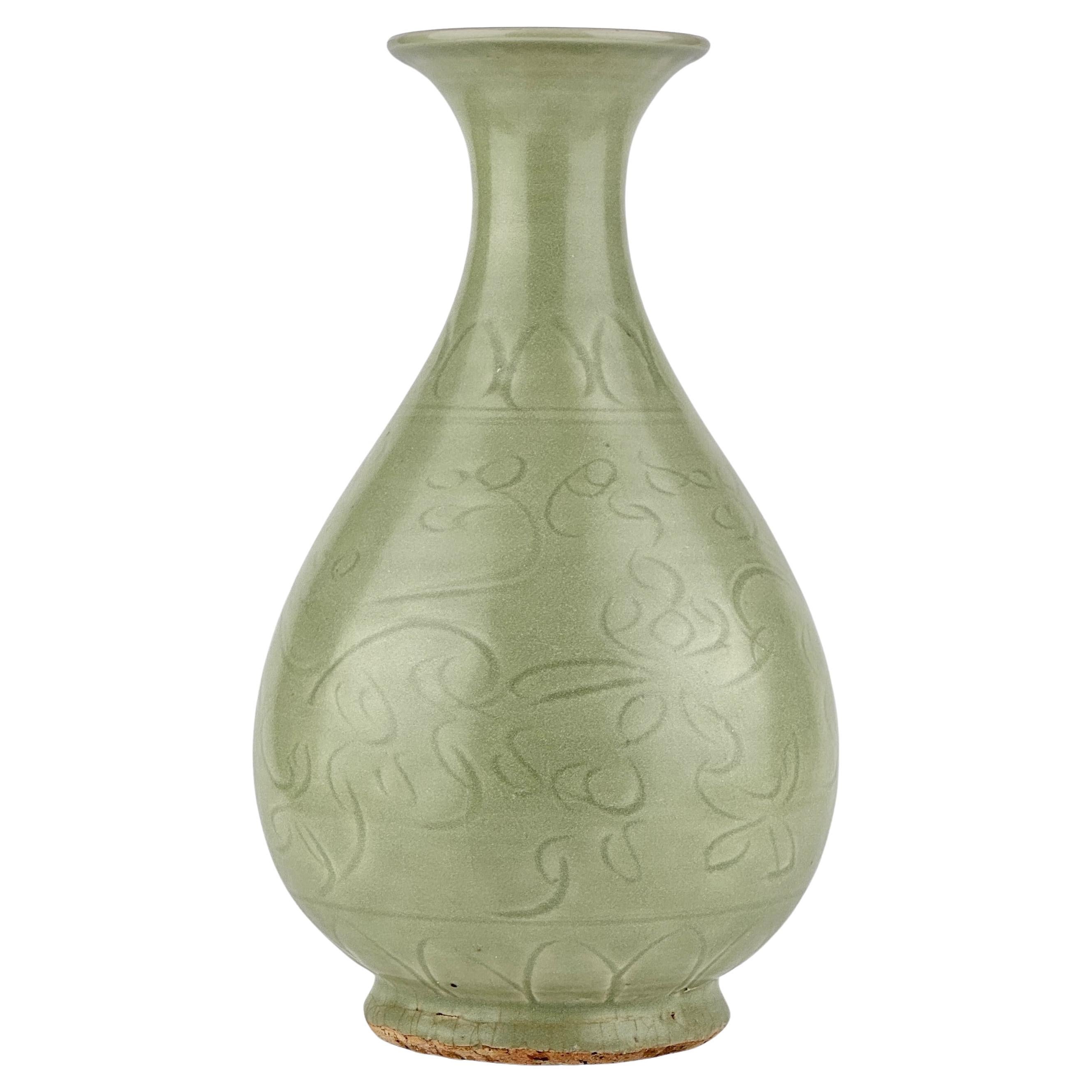 A Large Carved Longquan Celadon Yuhuchunping, Yuan-Ming Dynasty