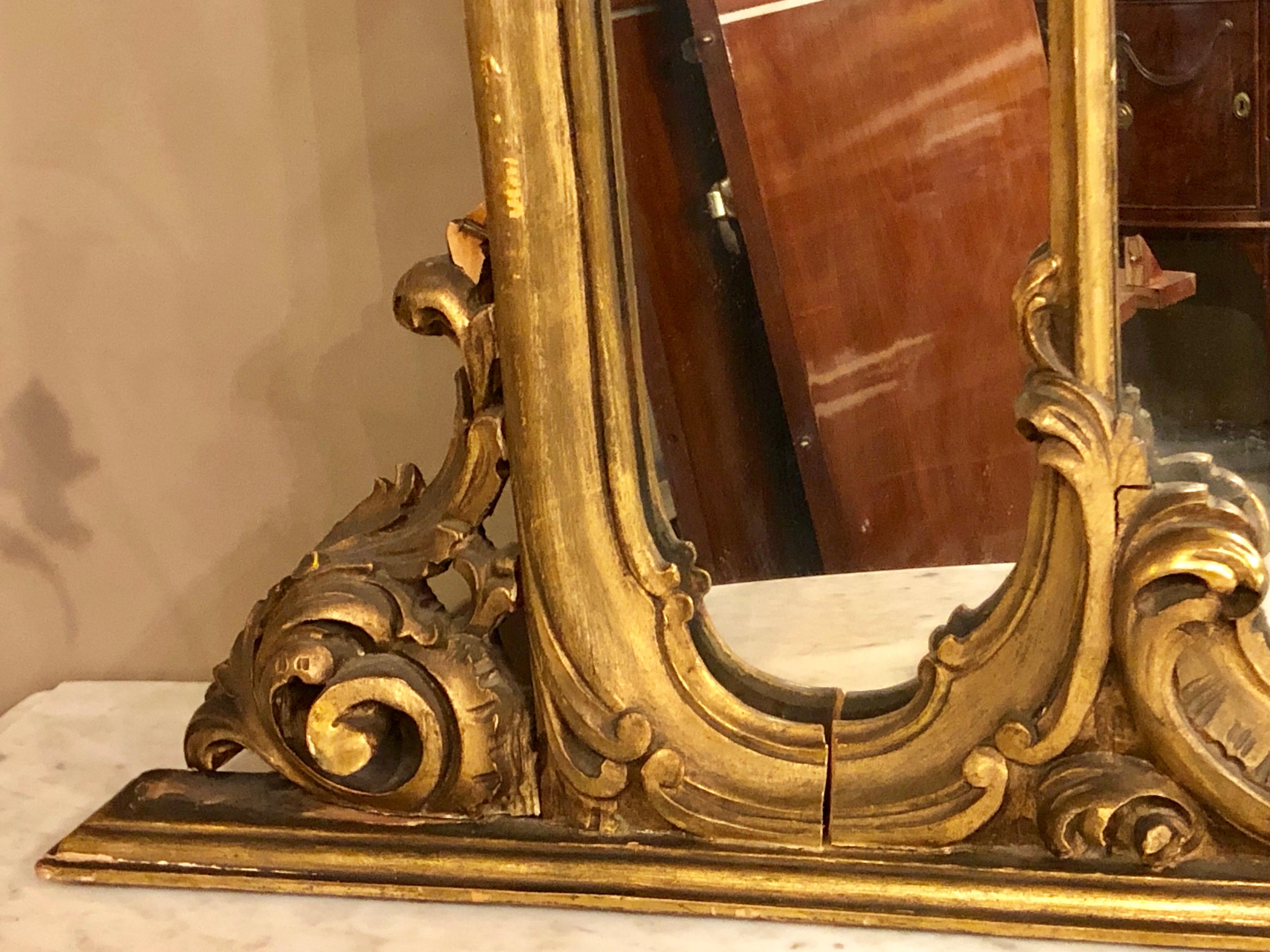 Large Carved Louis XVI Style French Gilt Gold over the Mantle or Wall Mirror 10