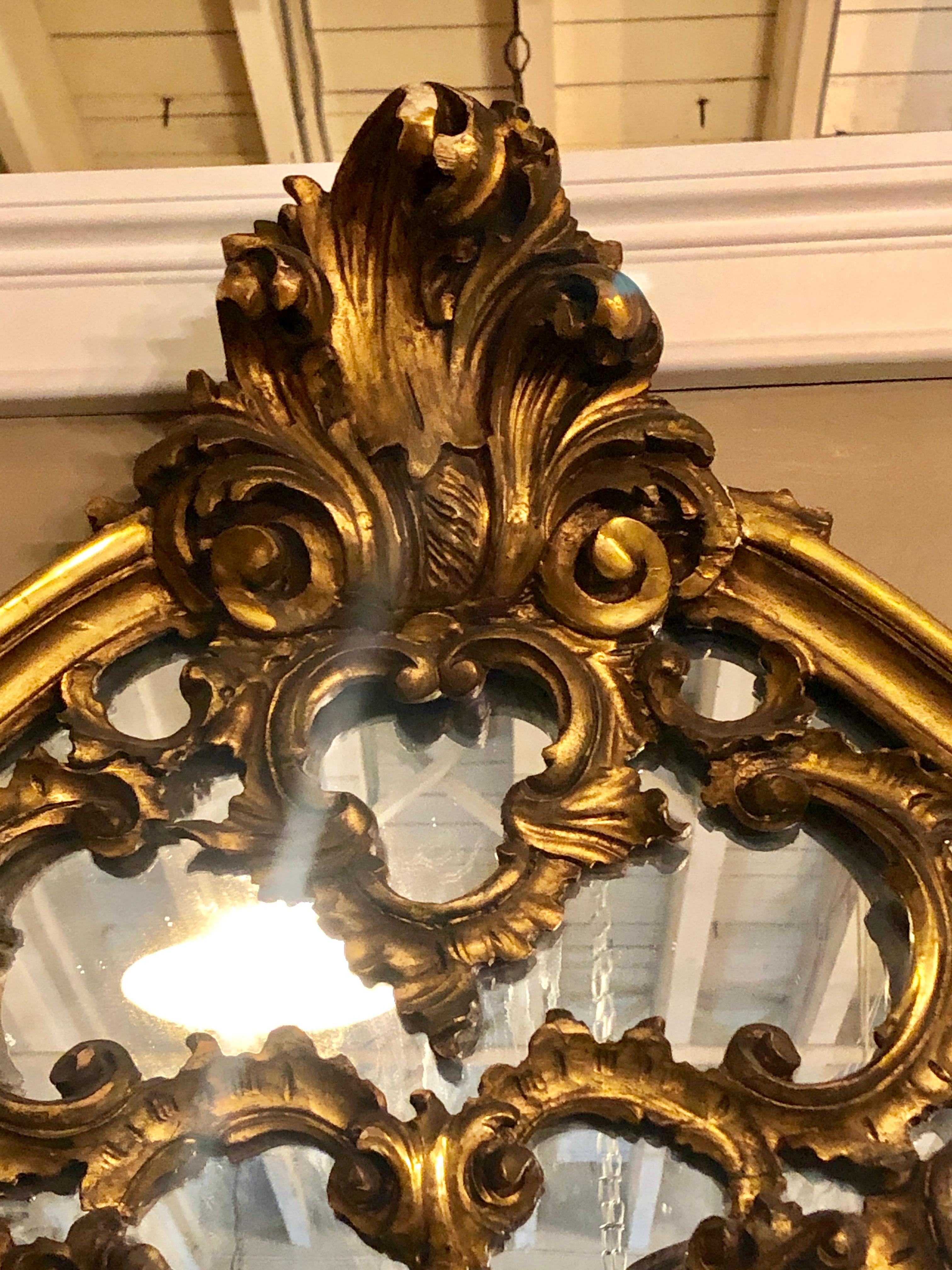 Large Carved Louis XVI Style French Gilt Gold over the Mantle or Wall Mirror In Good Condition In Stamford, CT