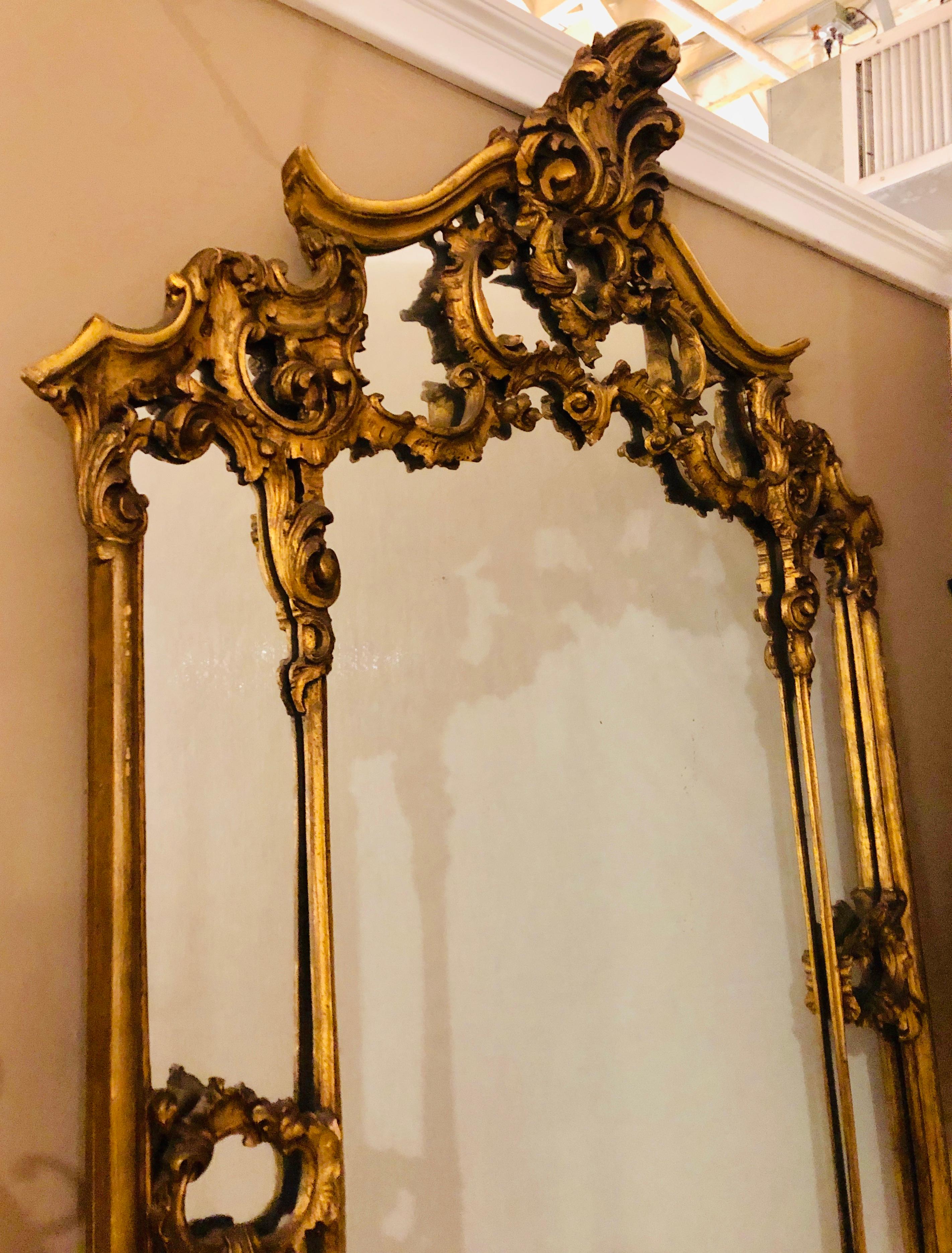 Large Carved Louis XVI Style French Gilt Gold over the Mantle or Wall Mirror 1