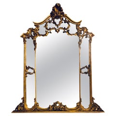Large Carved Louis XVI Style French Gilt Gold over the Mantle or Wall Mirror
