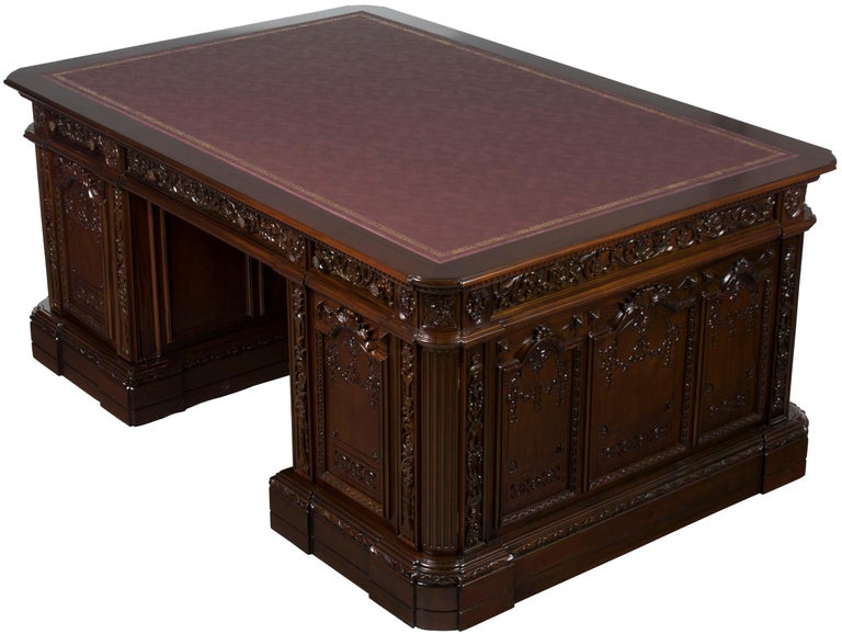 Large Carved Mahogany Reproduction Resolute Presidents Desk For Sale at