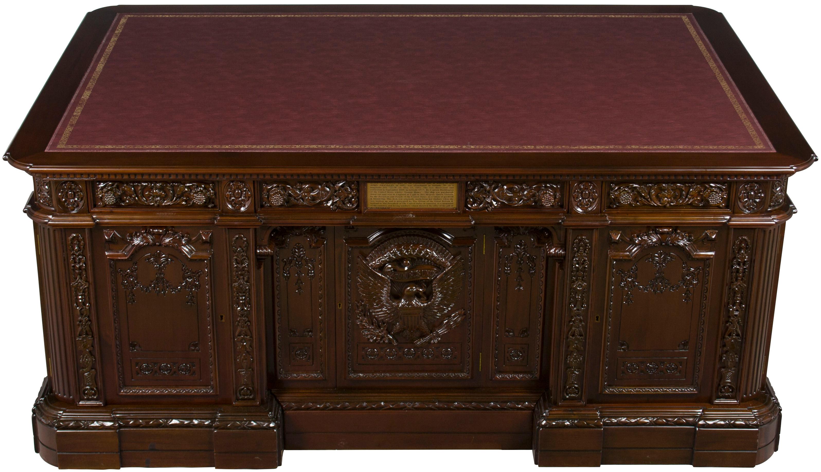 Contemporary Large Carved Mahogany Reproduction Resolute Presidents Desk For Sale