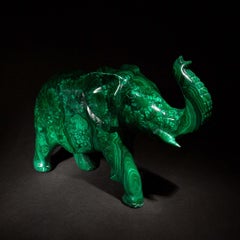 Large Carved Malachite Elephant, 12"