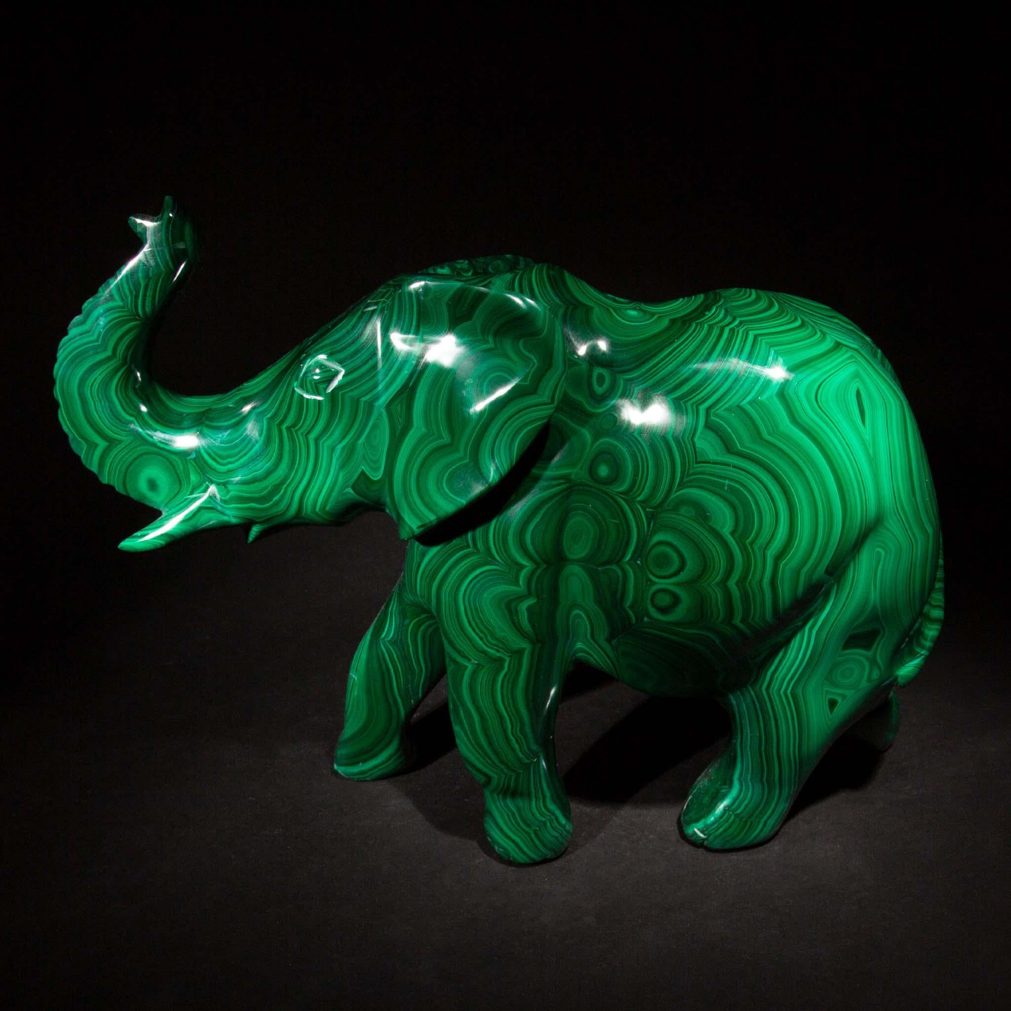 Contemporary Large Carved Malachite Elephant, 12