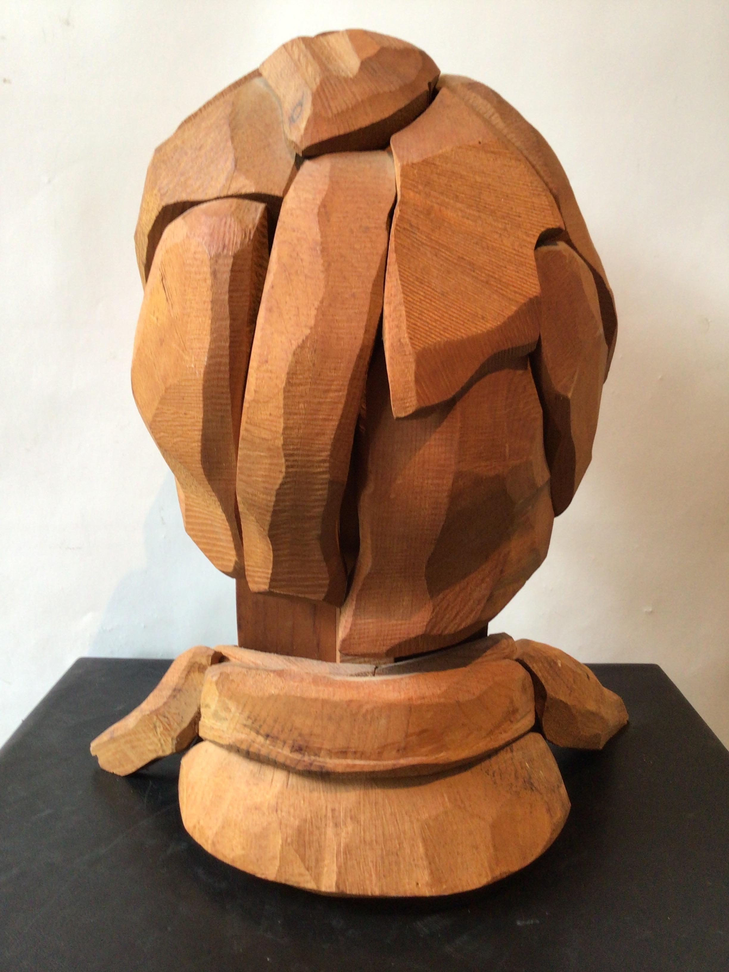 Mid-20th Century Large Carved Male Head Made of Multiple Wood Pieces