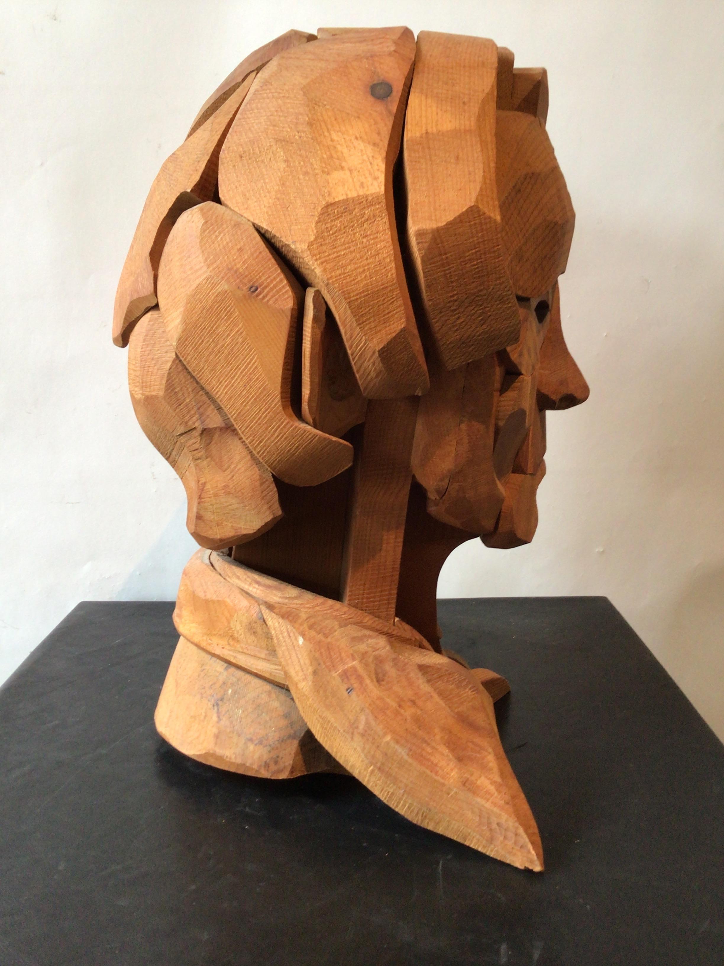 Large Carved Male Head Made of Multiple Wood Pieces 1