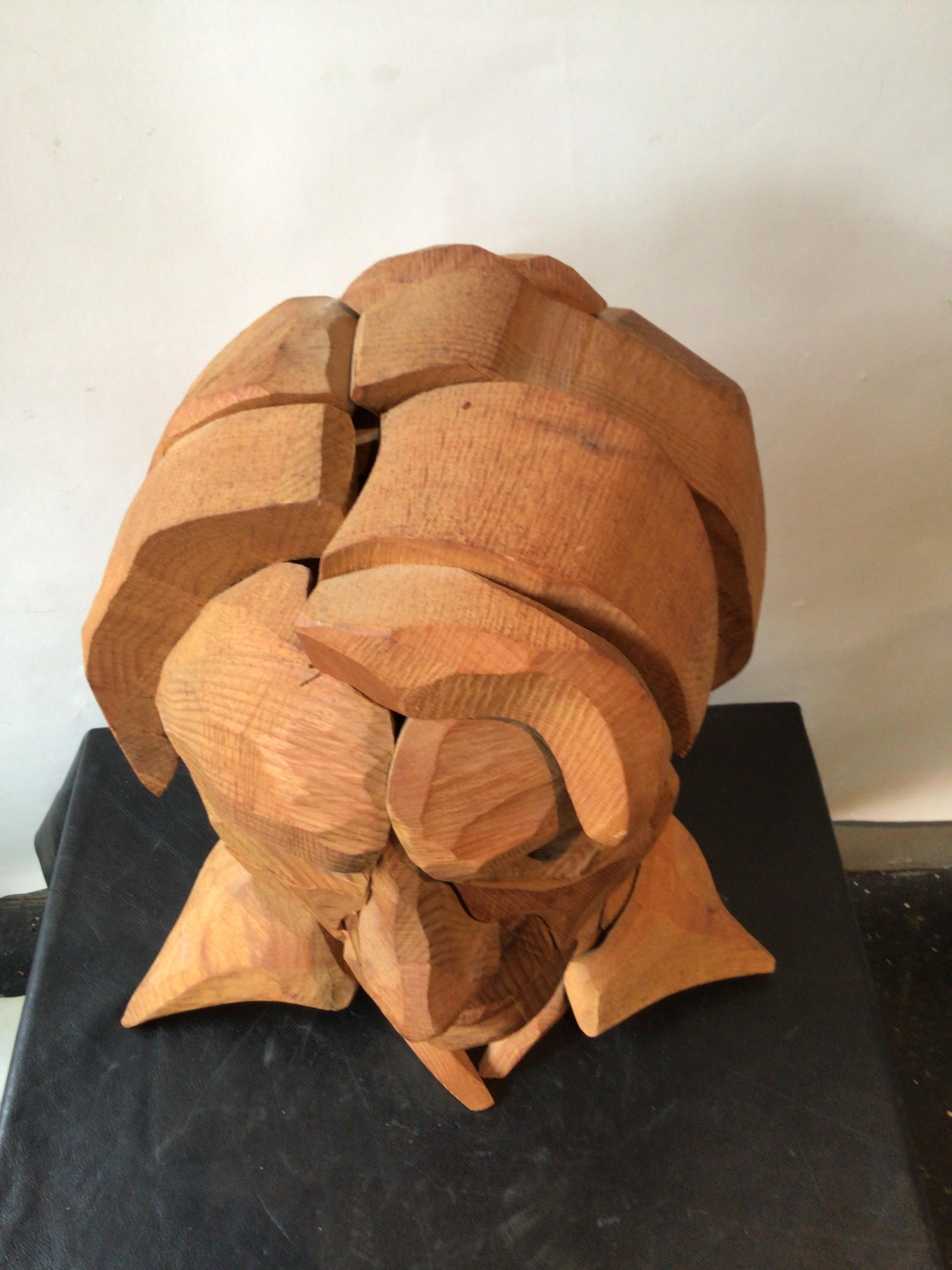 Large Carved Male Head Made of Multiple Wood Pieces 2