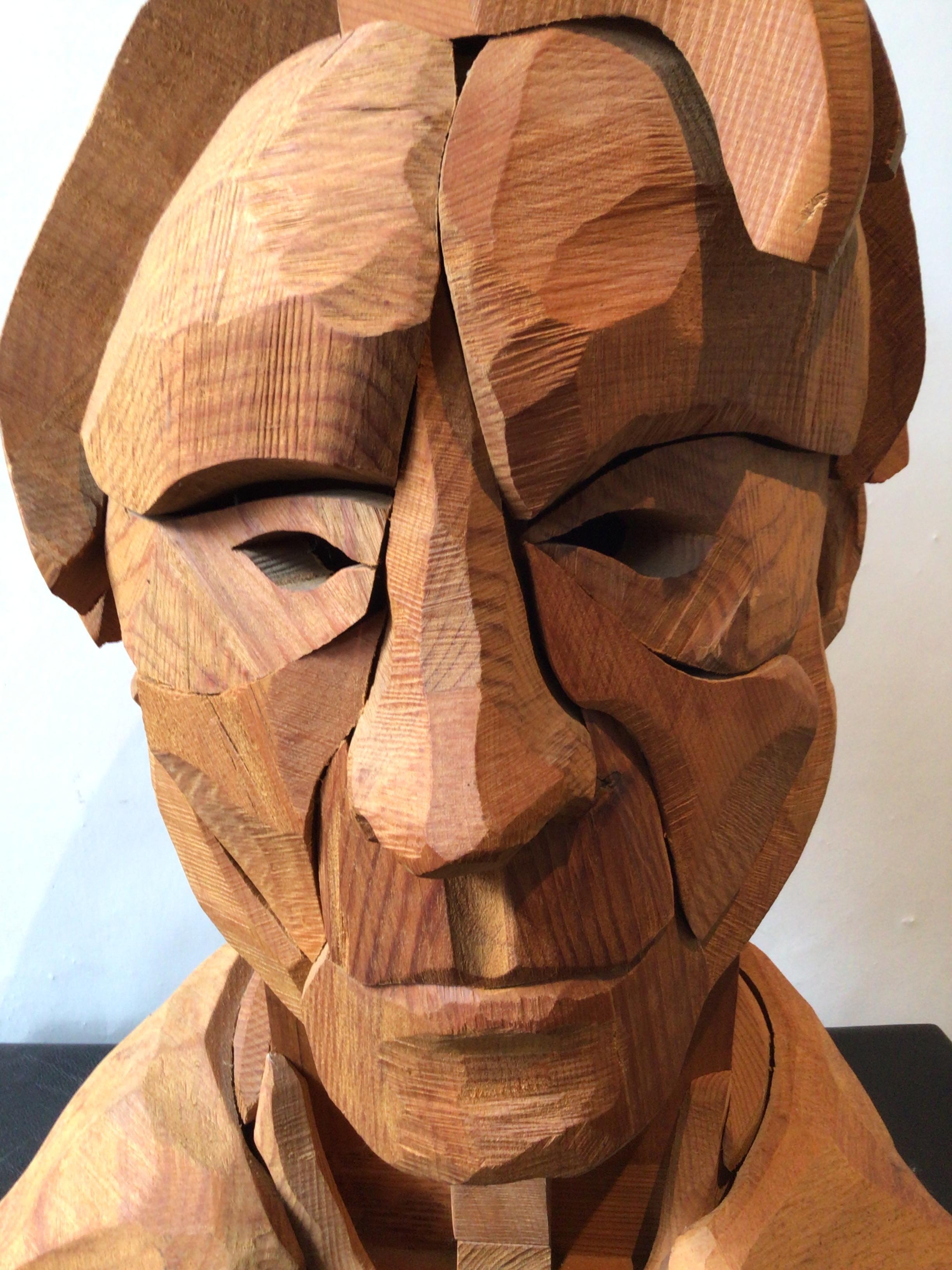 Large Carved Male Head Made of Multiple Wood Pieces 3