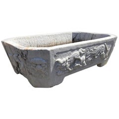 Large Carved Marble Footed Planter Asian Motif