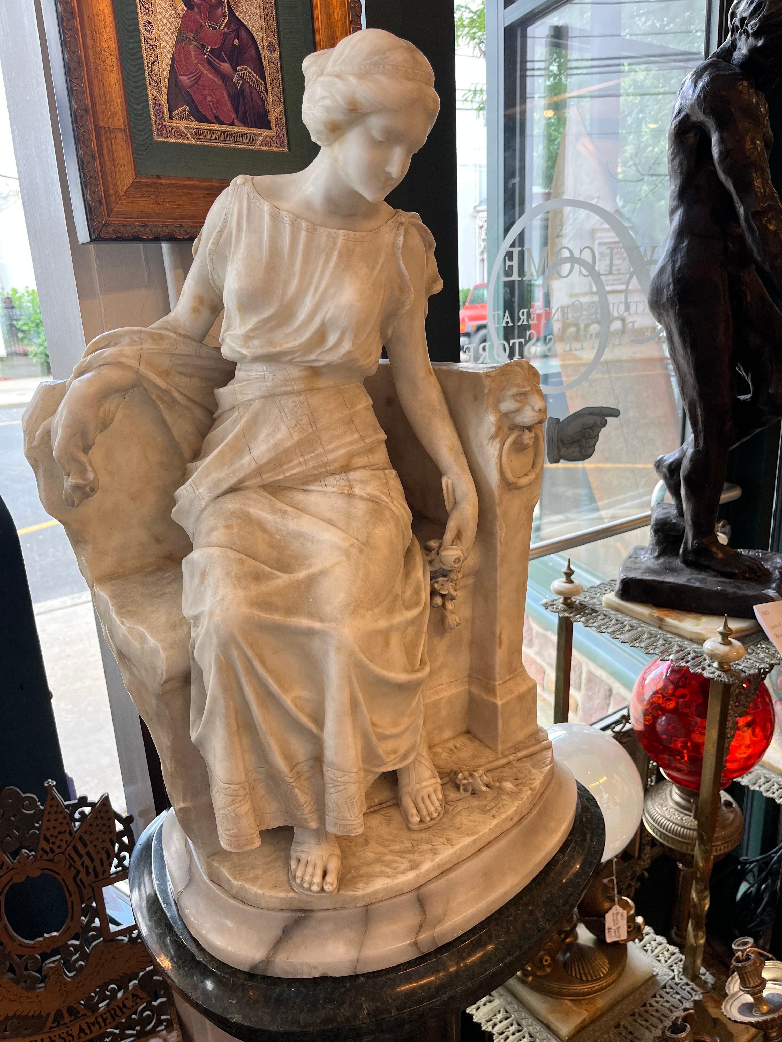 Large Carved Marble Statue With Pedestal, Italy Circa 1900 For Sale 4