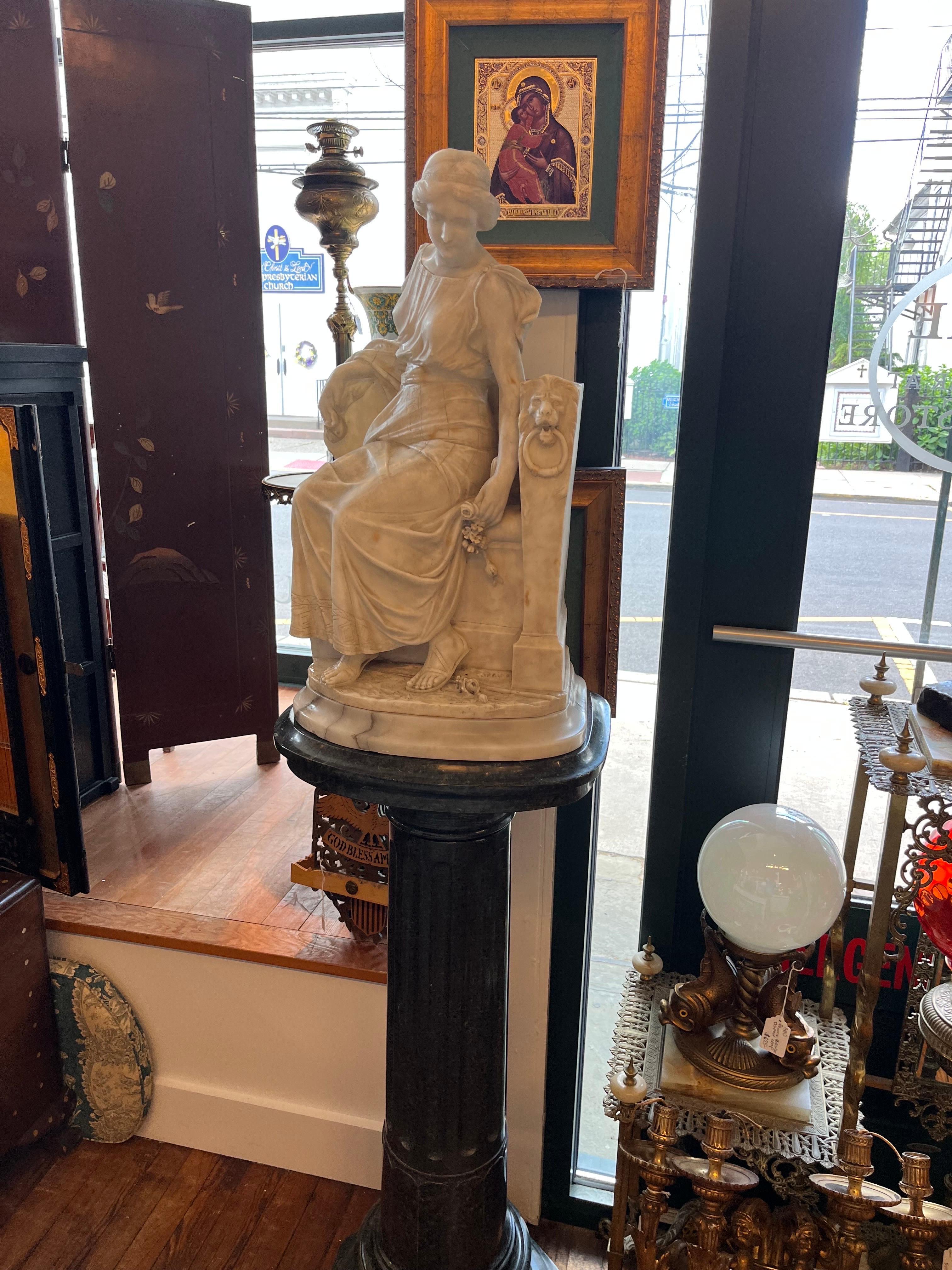 Large Carved Marble Statue With Pedestal, Italy Circa 1900 For Sale 5
