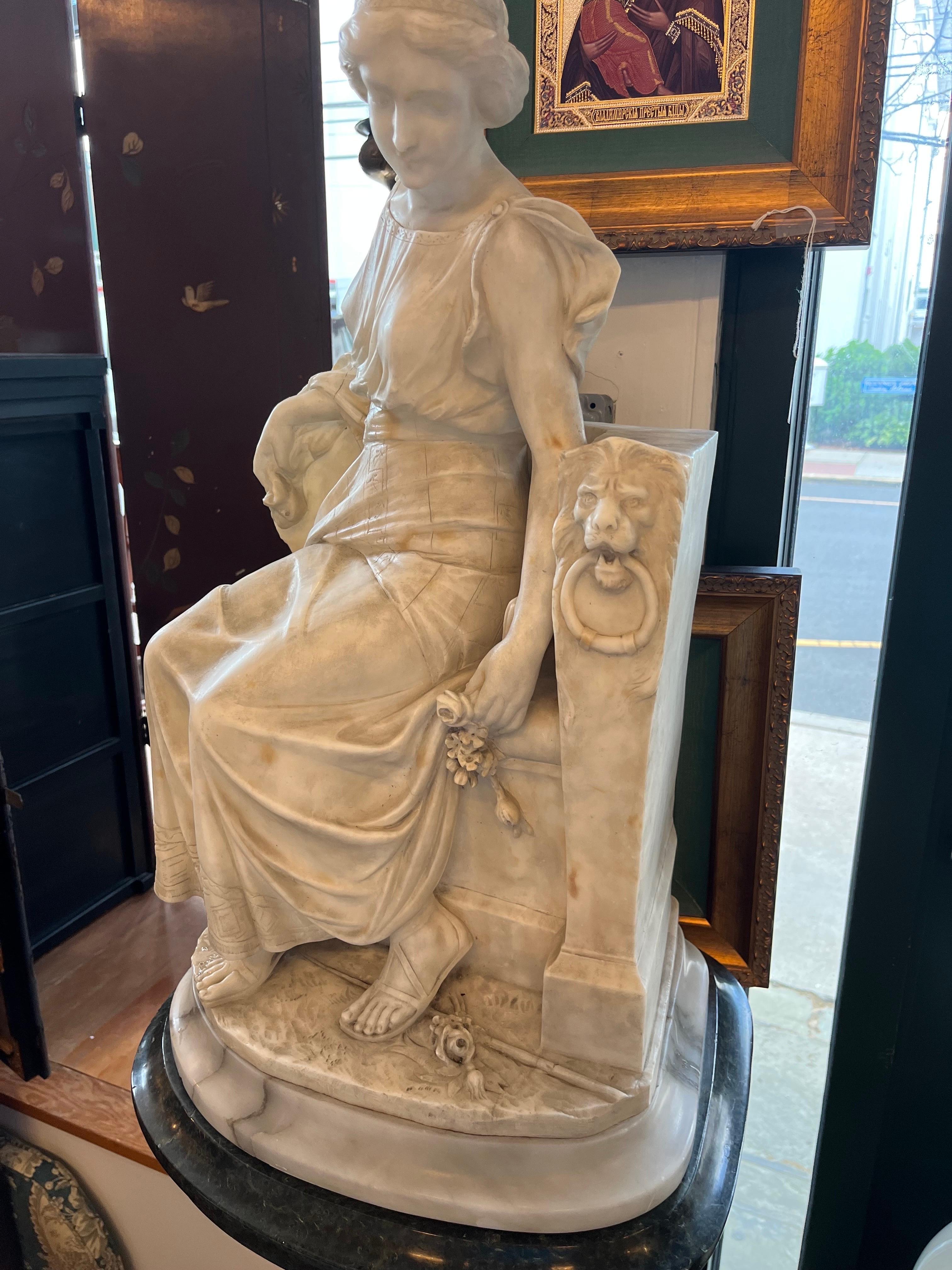 Large Carved Marble Statue With Pedestal, Italy Circa 1900 For Sale 6