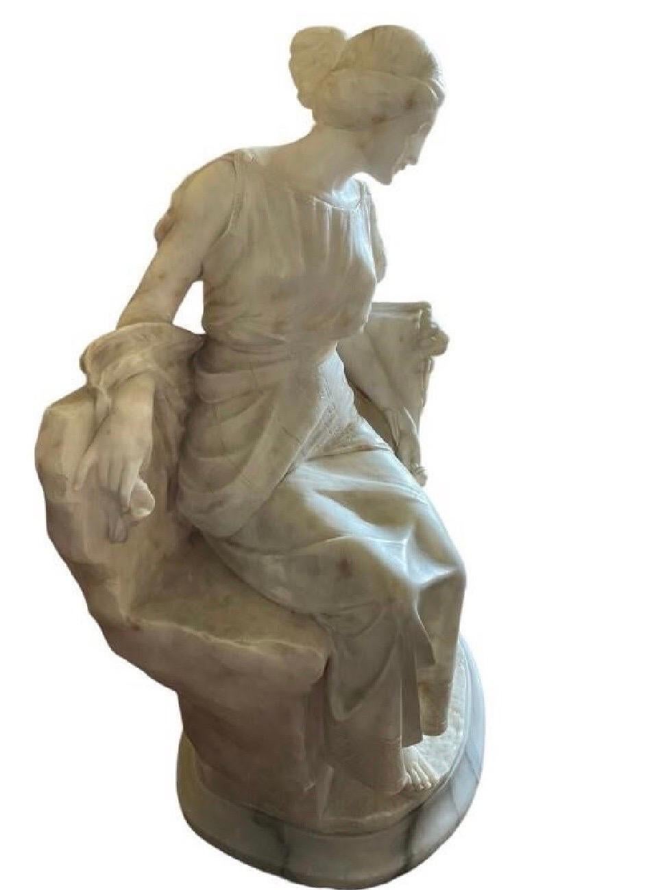 19th Century Large Carved Marble Statue With Pedestal, Italy Circa 1900 For Sale