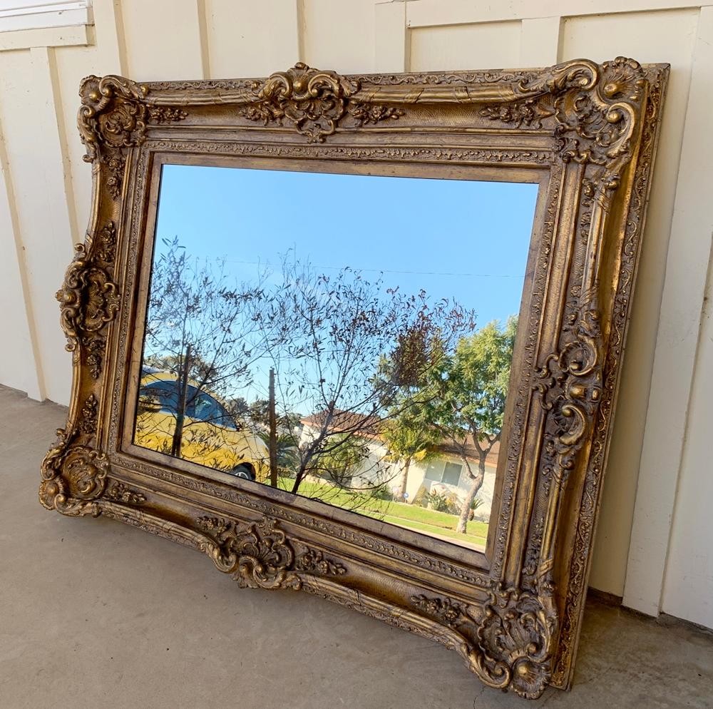 Italian Large Carved Mirror with Gold Gilded Frame