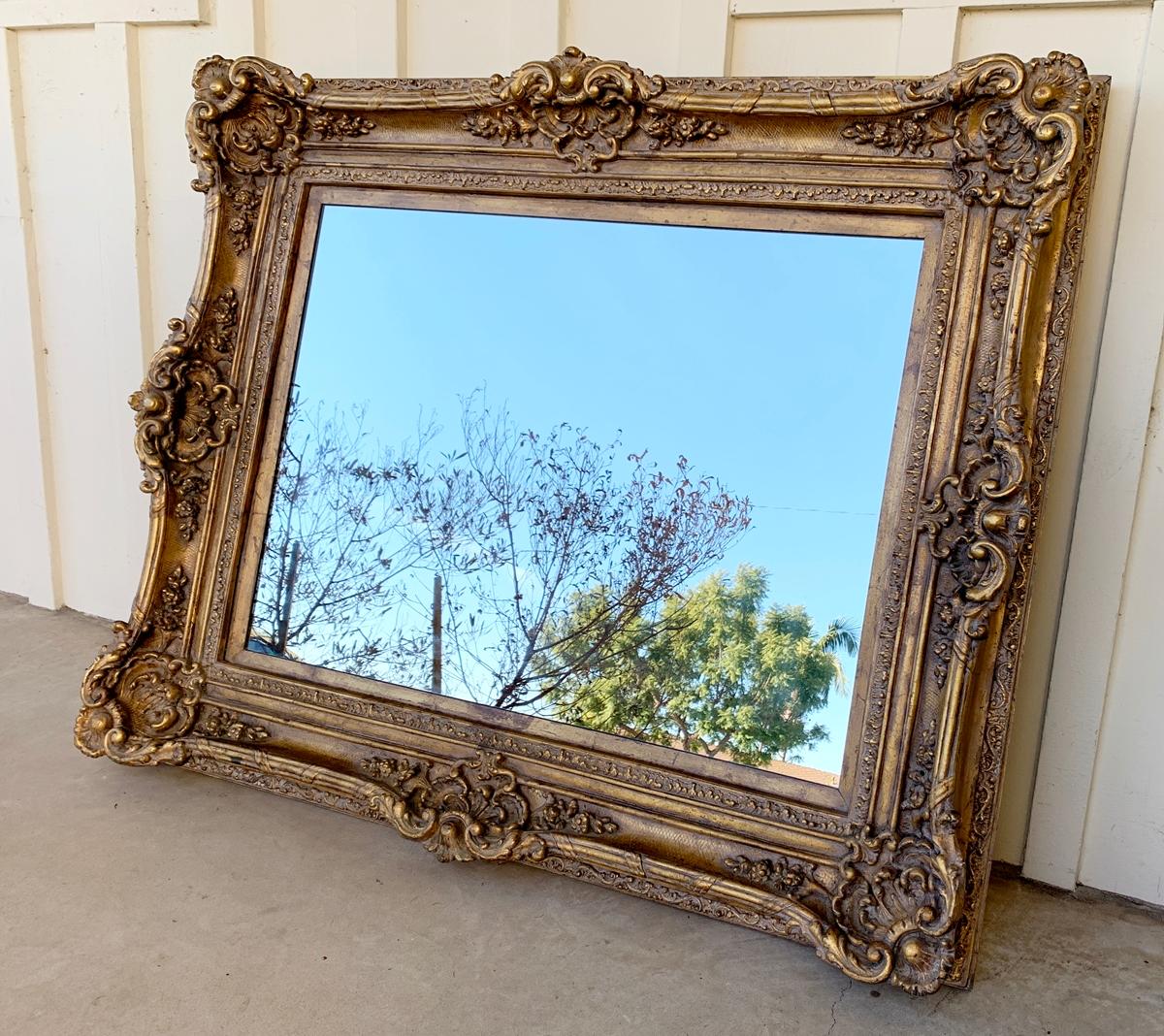 Gilt Large Carved Mirror with Gold Gilded Frame