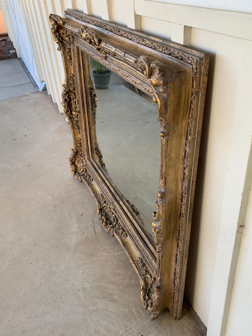 Large Carved Mirror with Gold Gilded Frame In Good Condition In Los Angeles, CA