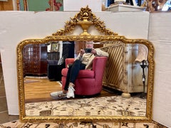 Large Carved Neoclassical Gold Giltwood Mantel Mirror by Decorative Arts