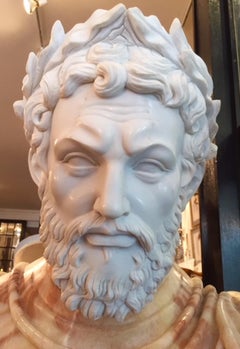 Large Carved Neoclassical Greco-Roman Style Marble Bust