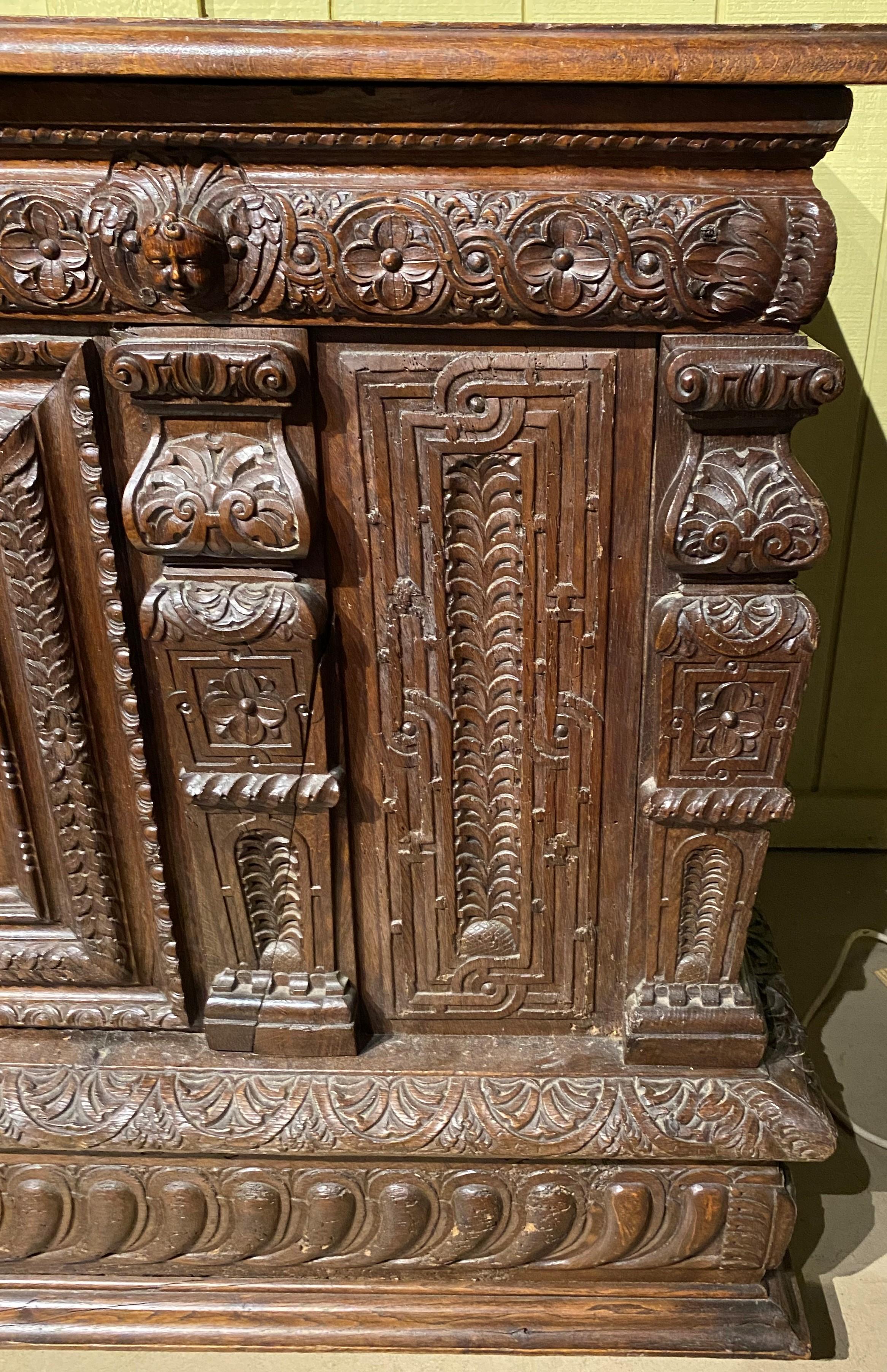 Large Carved Oak Coffer or Chest, Probably 18th Century For Sale at 1stDibs
