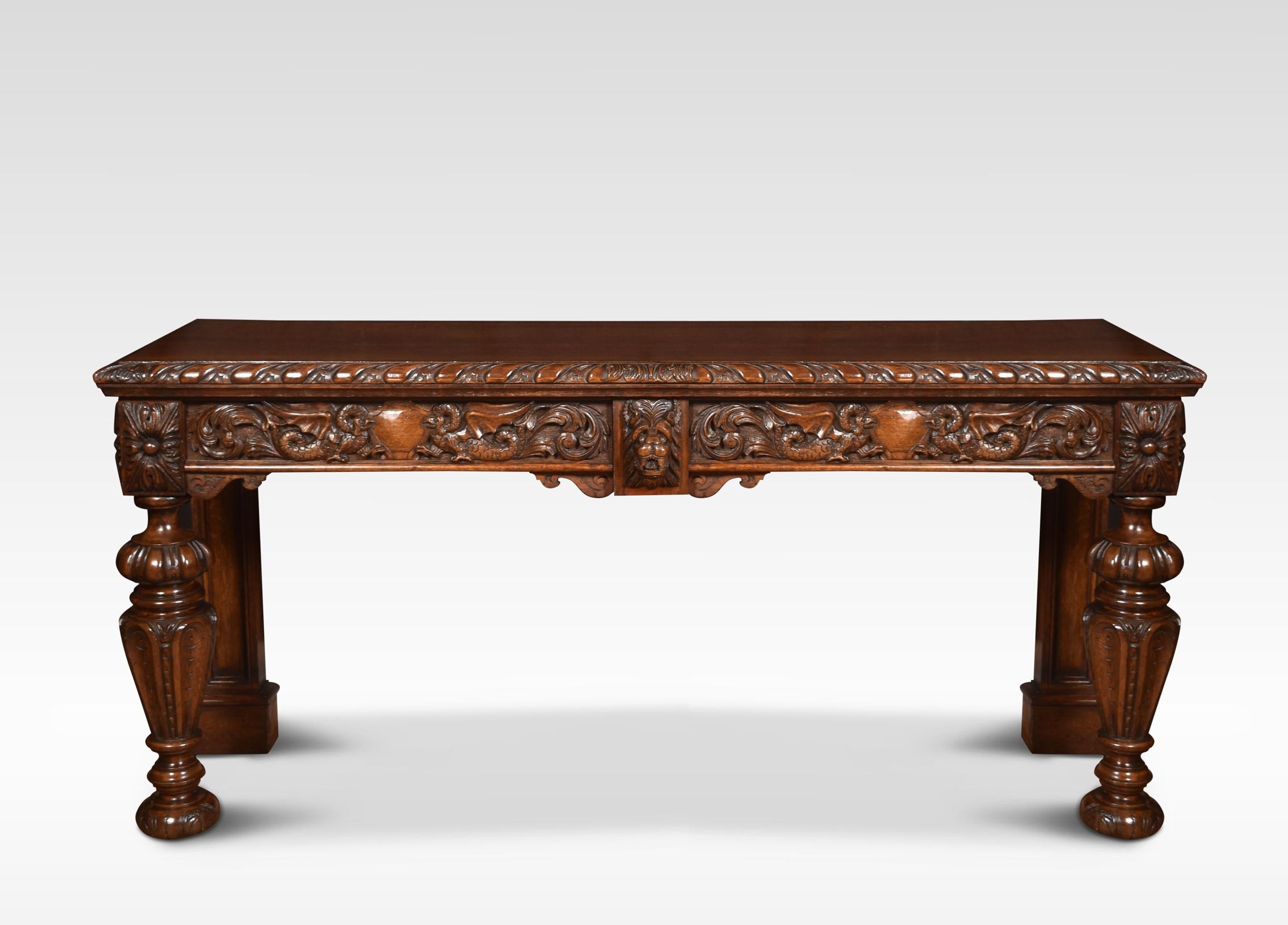 Large Carved Oak Console Table 6