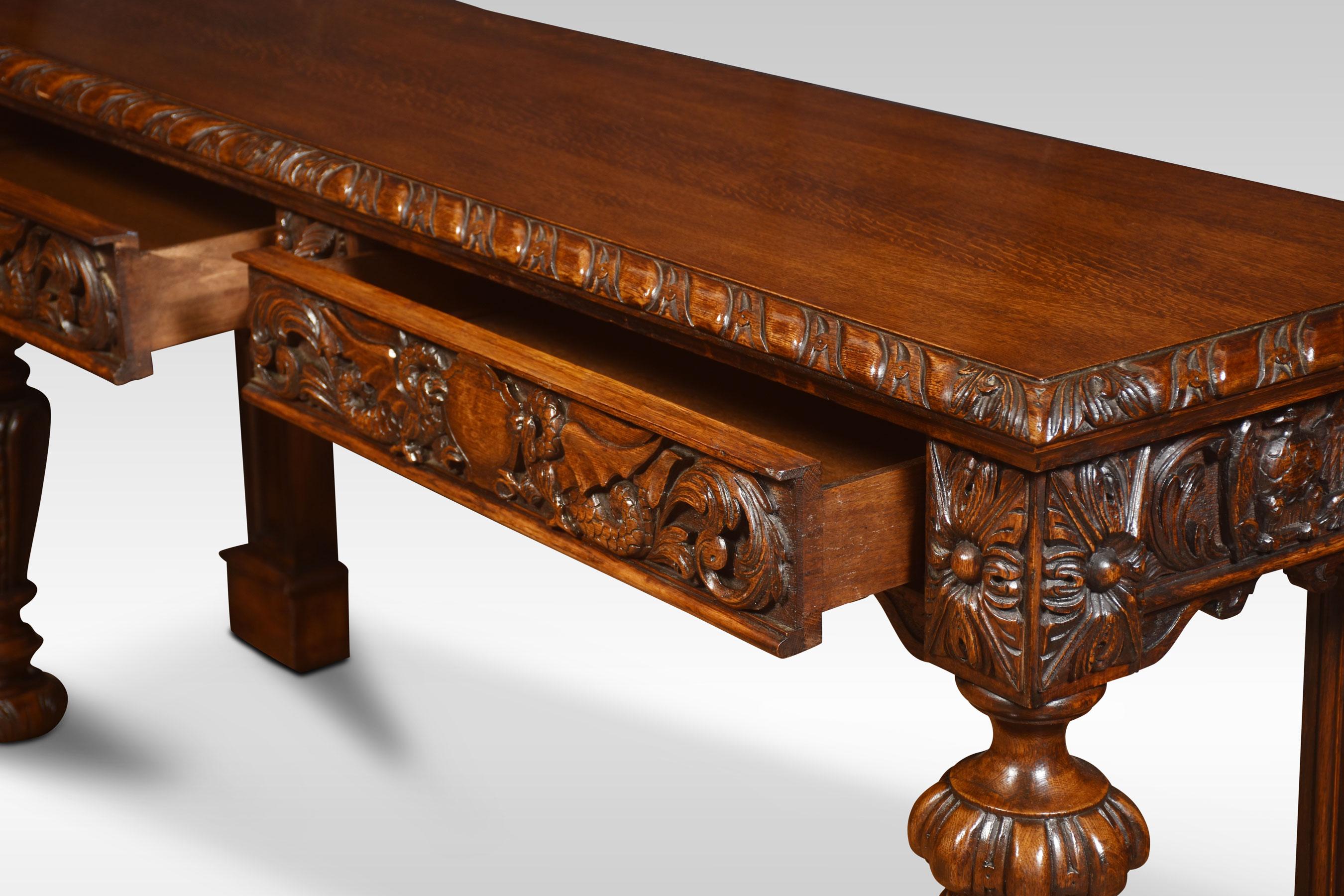 Large Carved Oak Console Table 1