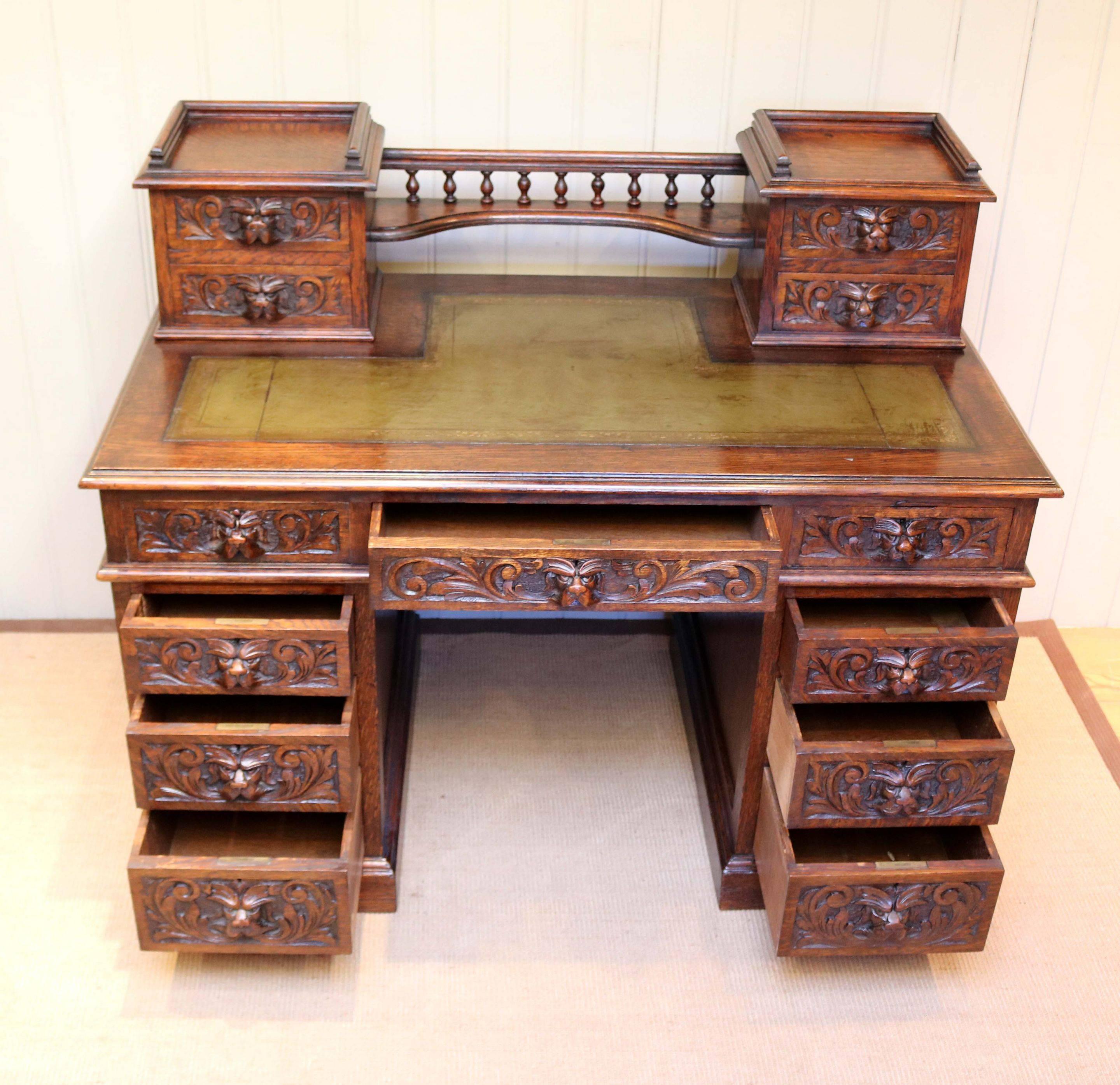 Large Carved Oak Desk For Sale 1