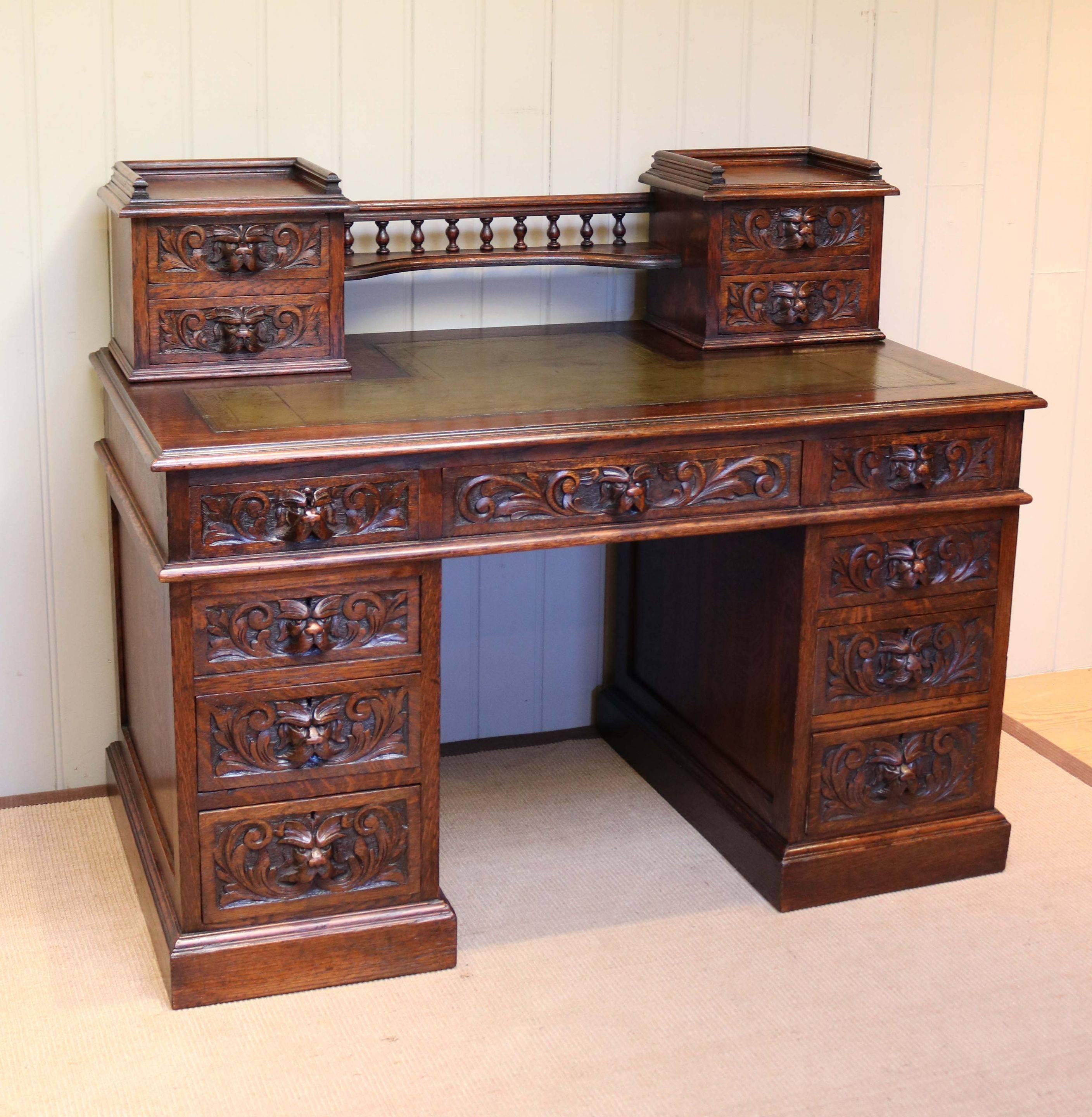 Large Carved Oak Desk For Sale 3
