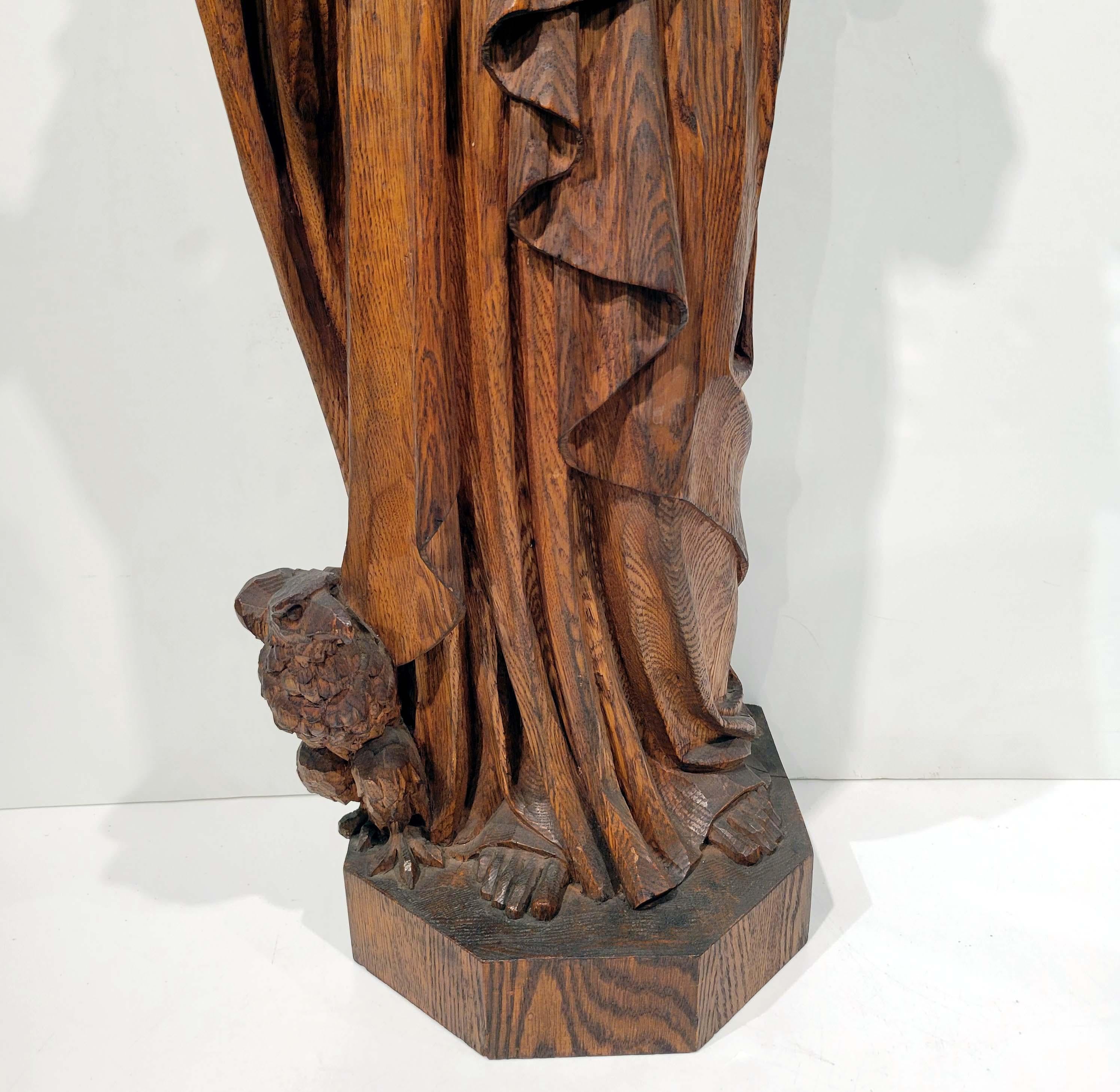 Baroque Large Carved Oak Figure of St. John Evangelist 19C