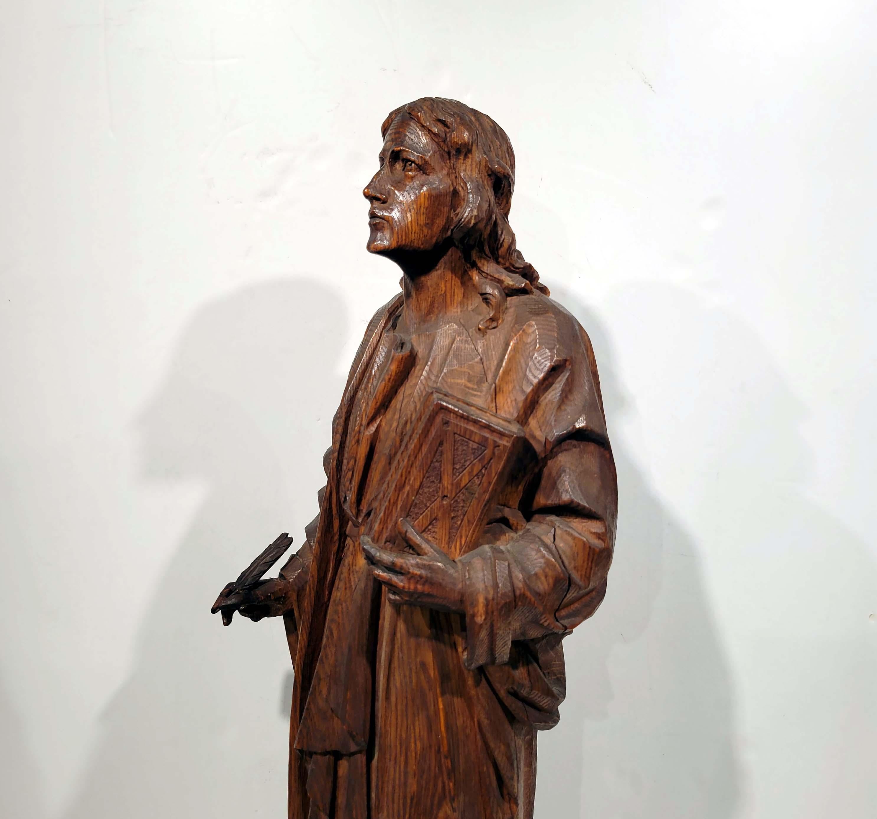 German Large Carved Oak Figure of St. John Evangelist 19C