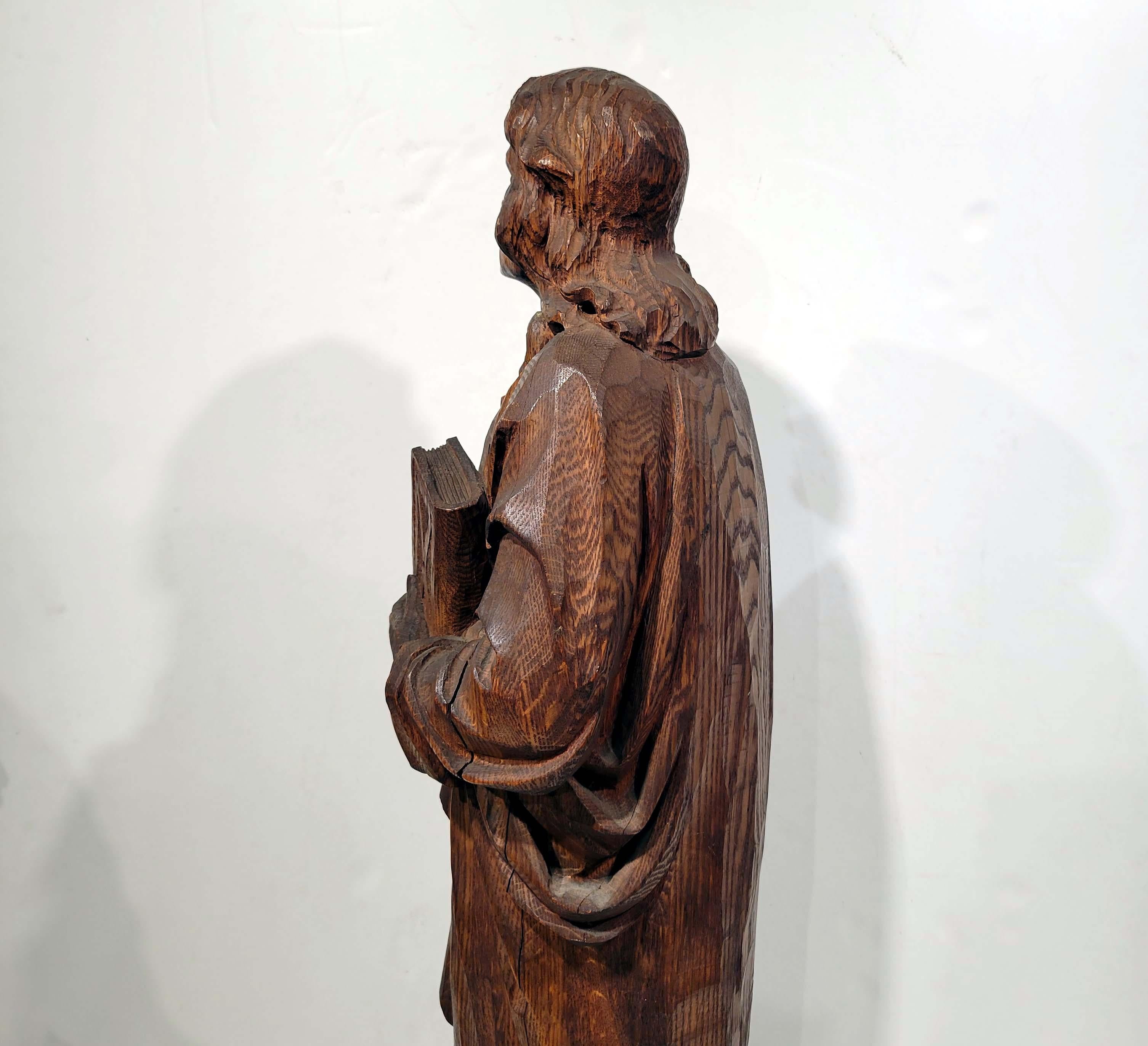 Large Carved Oak Figure of St. John Evangelist 19C In Good Condition In New York, NY
