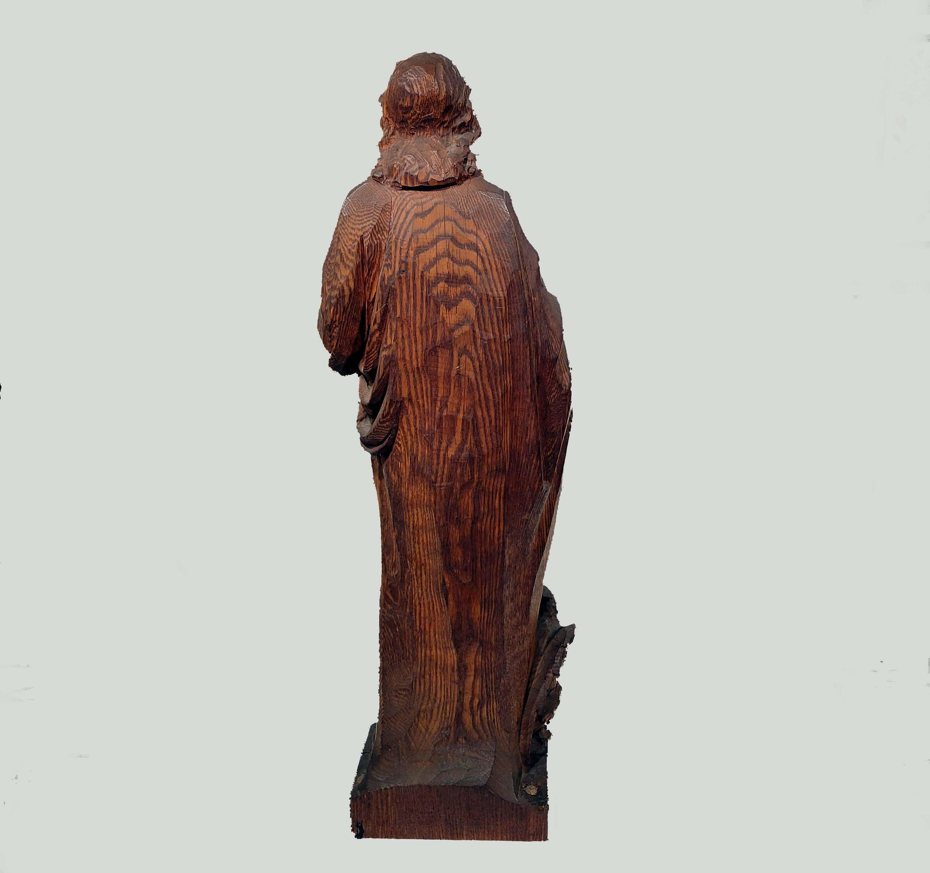19th Century Large Carved Oak Figure of St. John Evangelist 19C