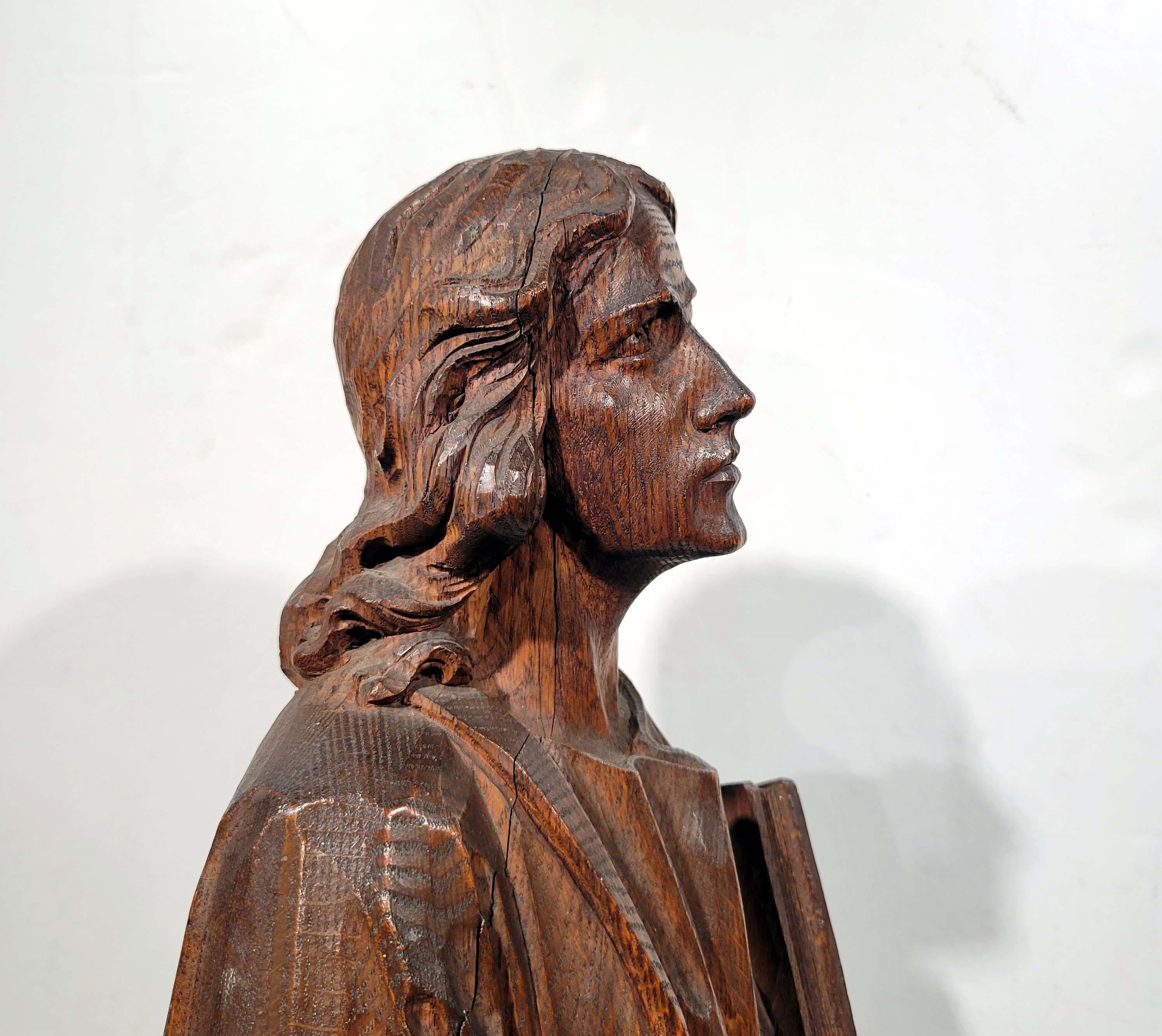 Large Carved Oak Figure of St. John Evangelist 19C 2
