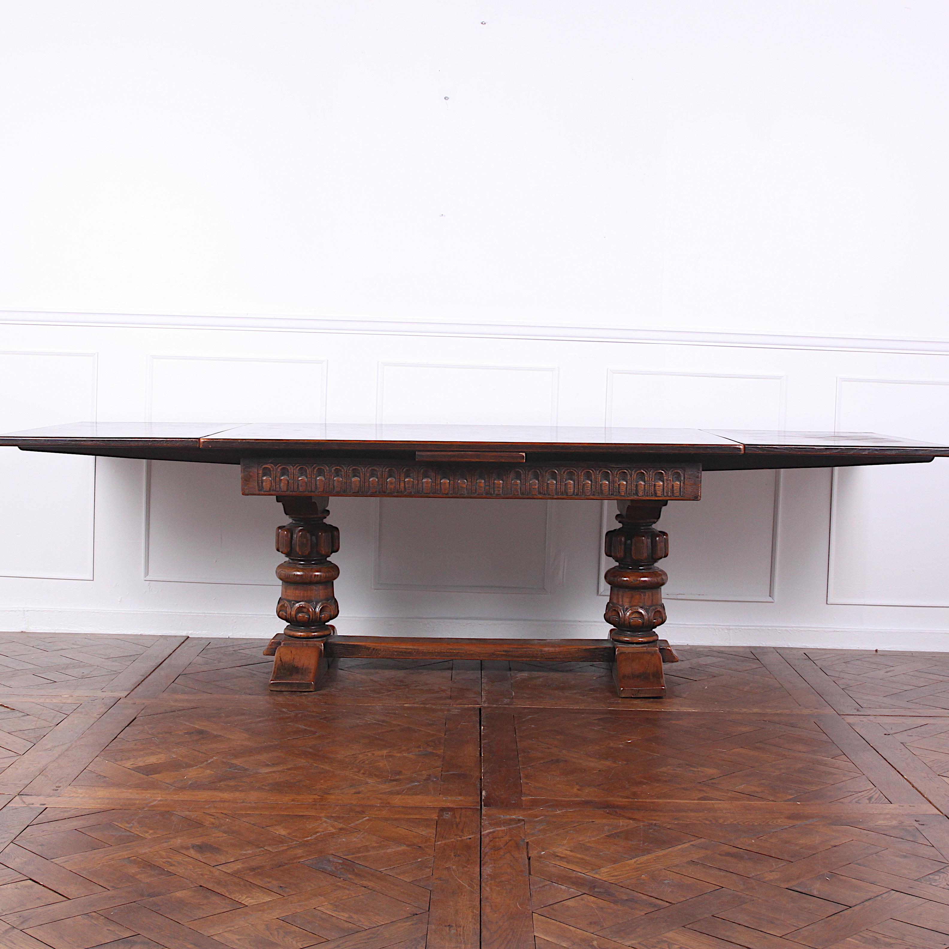 Victorian Large Carved Oak Flemish Draw-Leaf Table