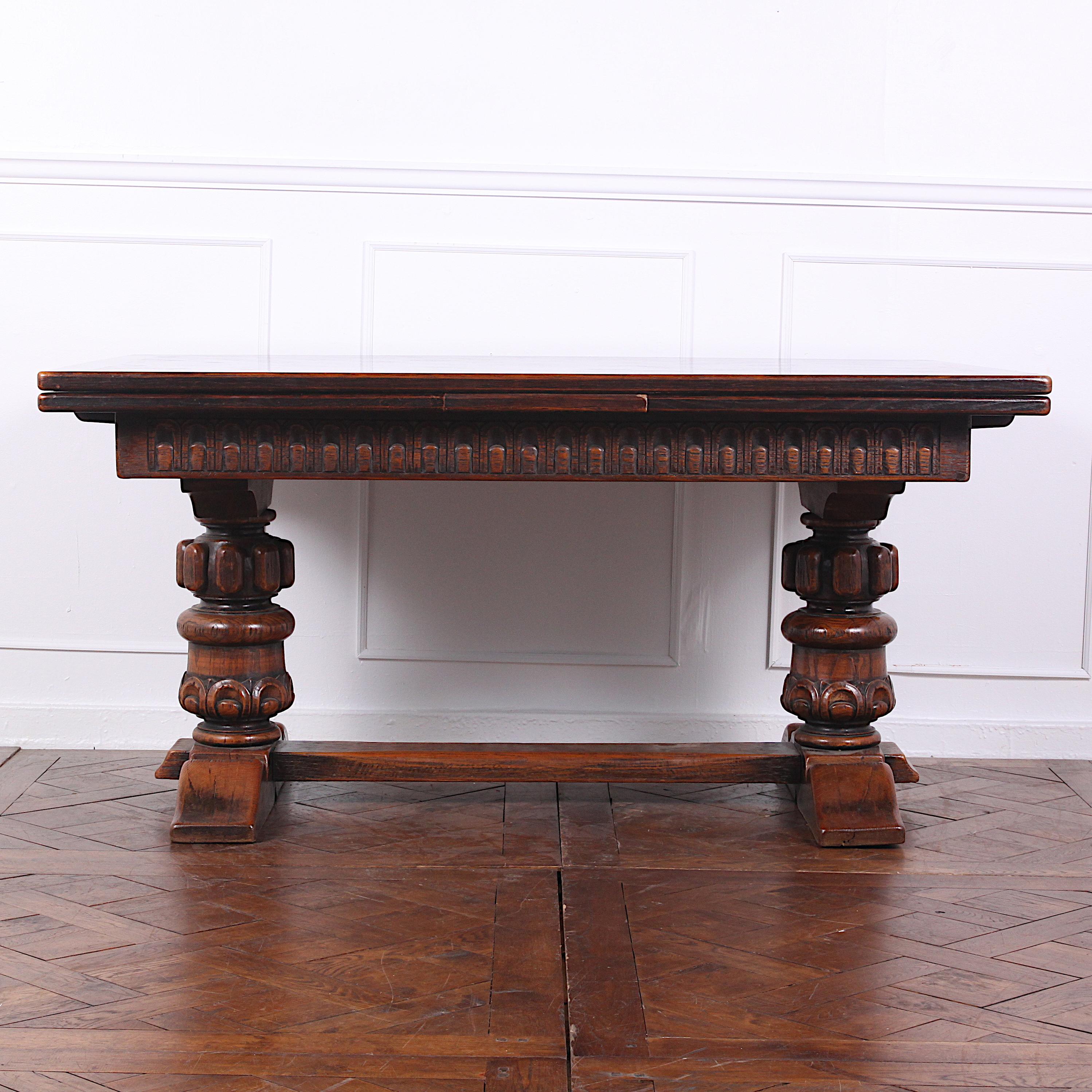Large Carved Oak Flemish Draw-Leaf Table 3