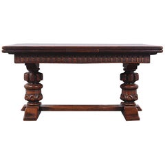 Large Carved Oak Flemish Draw-Leaf Table