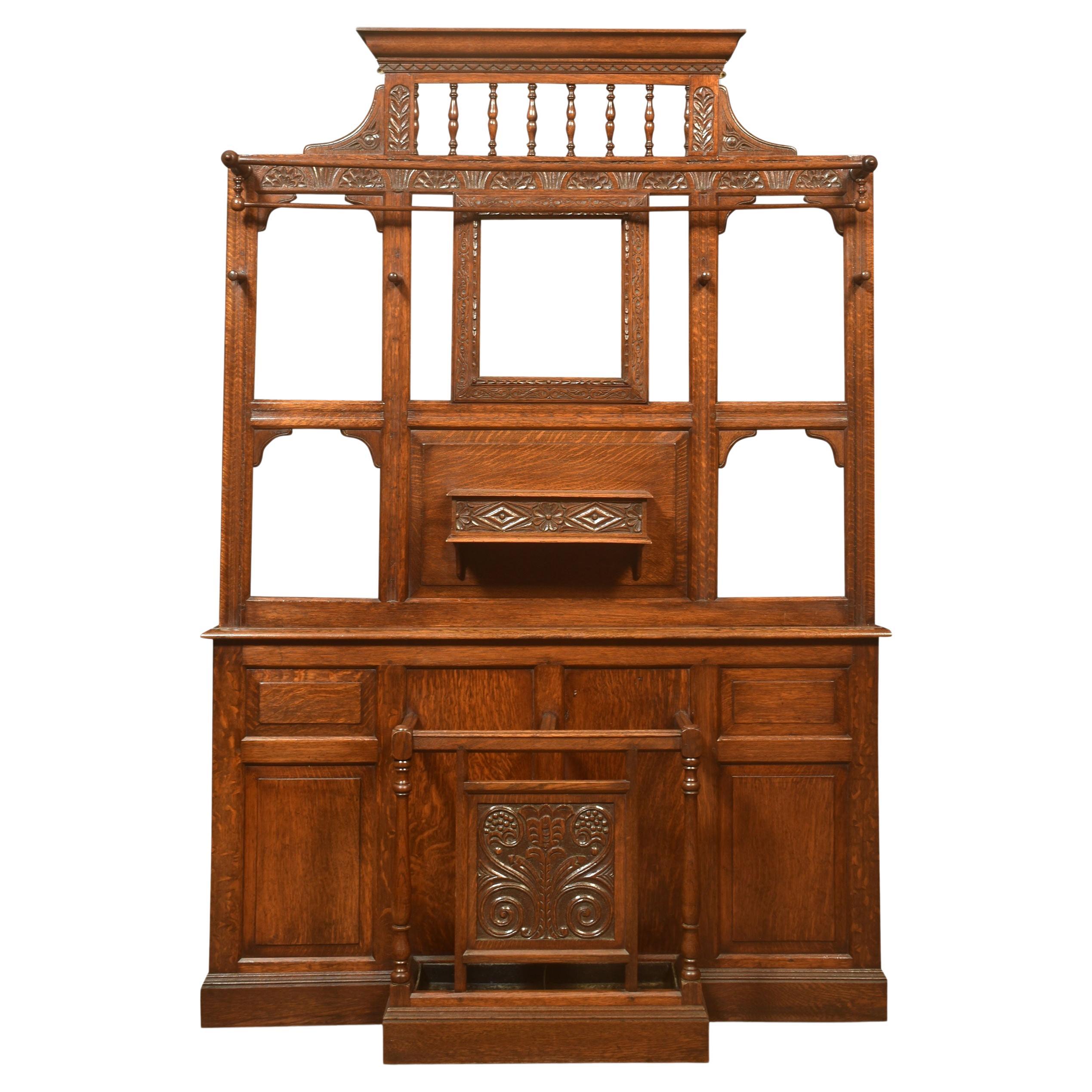 Large Carved Oak Hall Stand