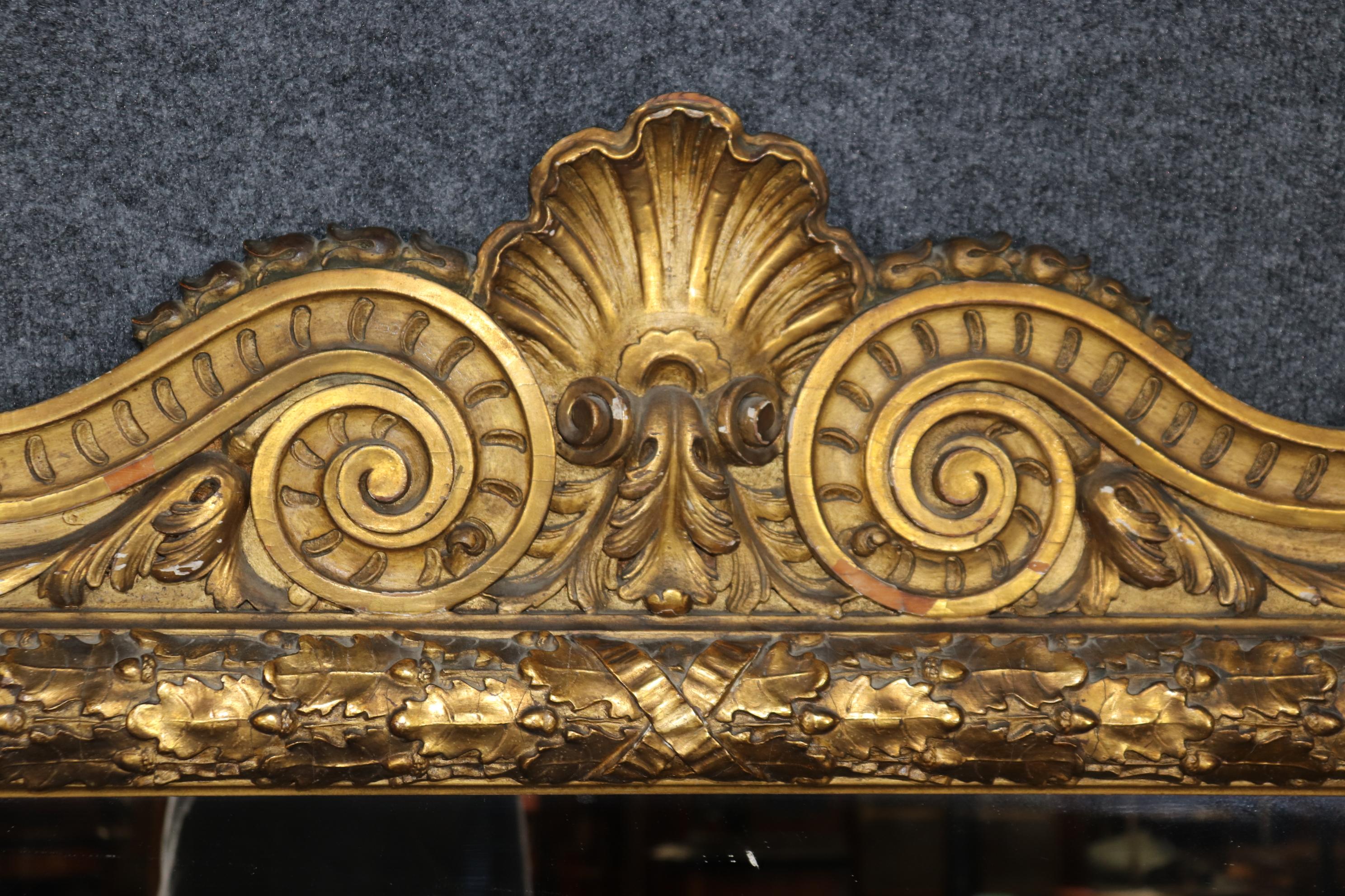 Regency Revival Large  Carved Oak Leaf and Shell Motif Regency Style Carved Gold Gilt mirror