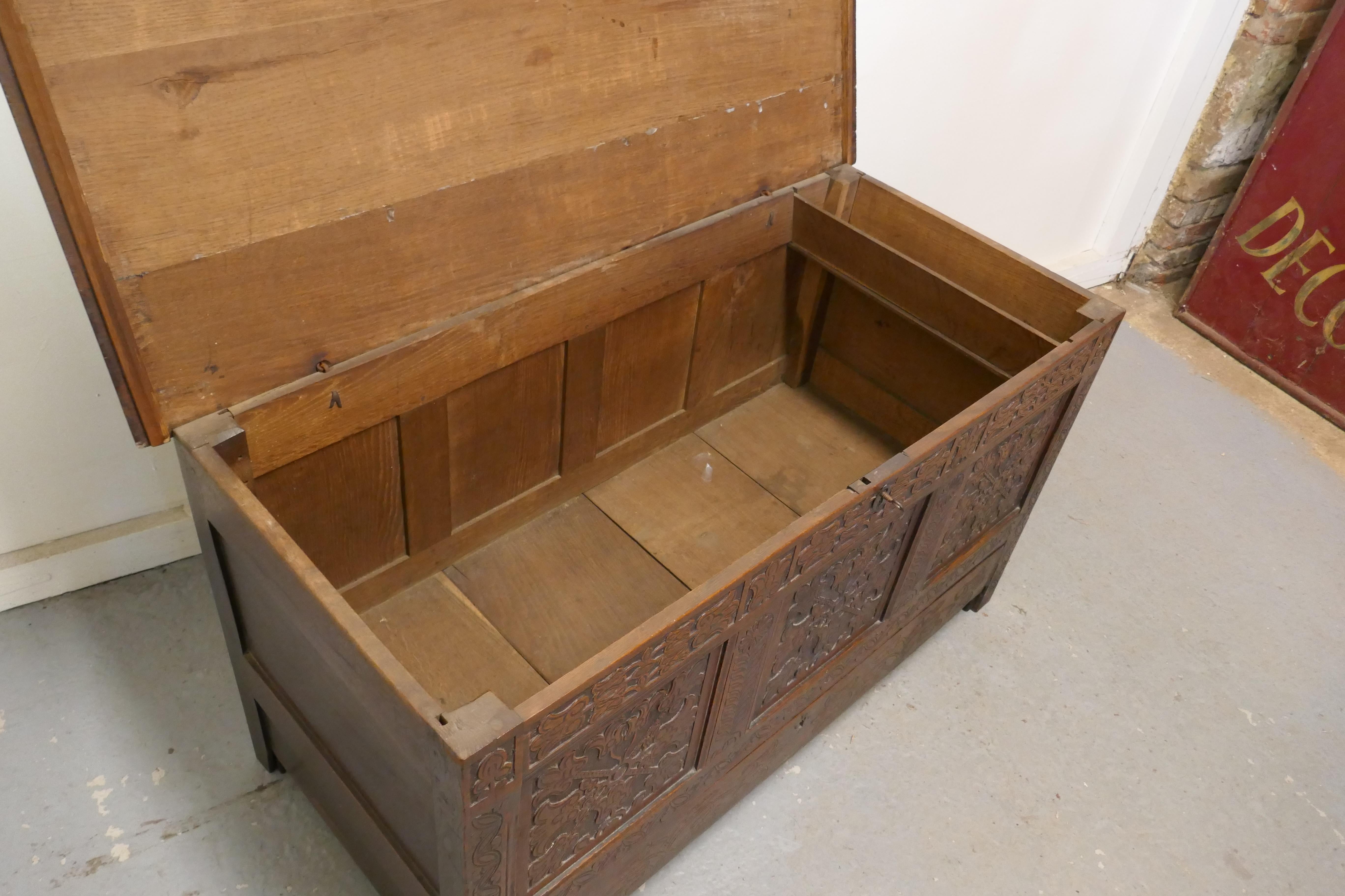 Large Carved Oak Mule Chest, Marriage Chest 1