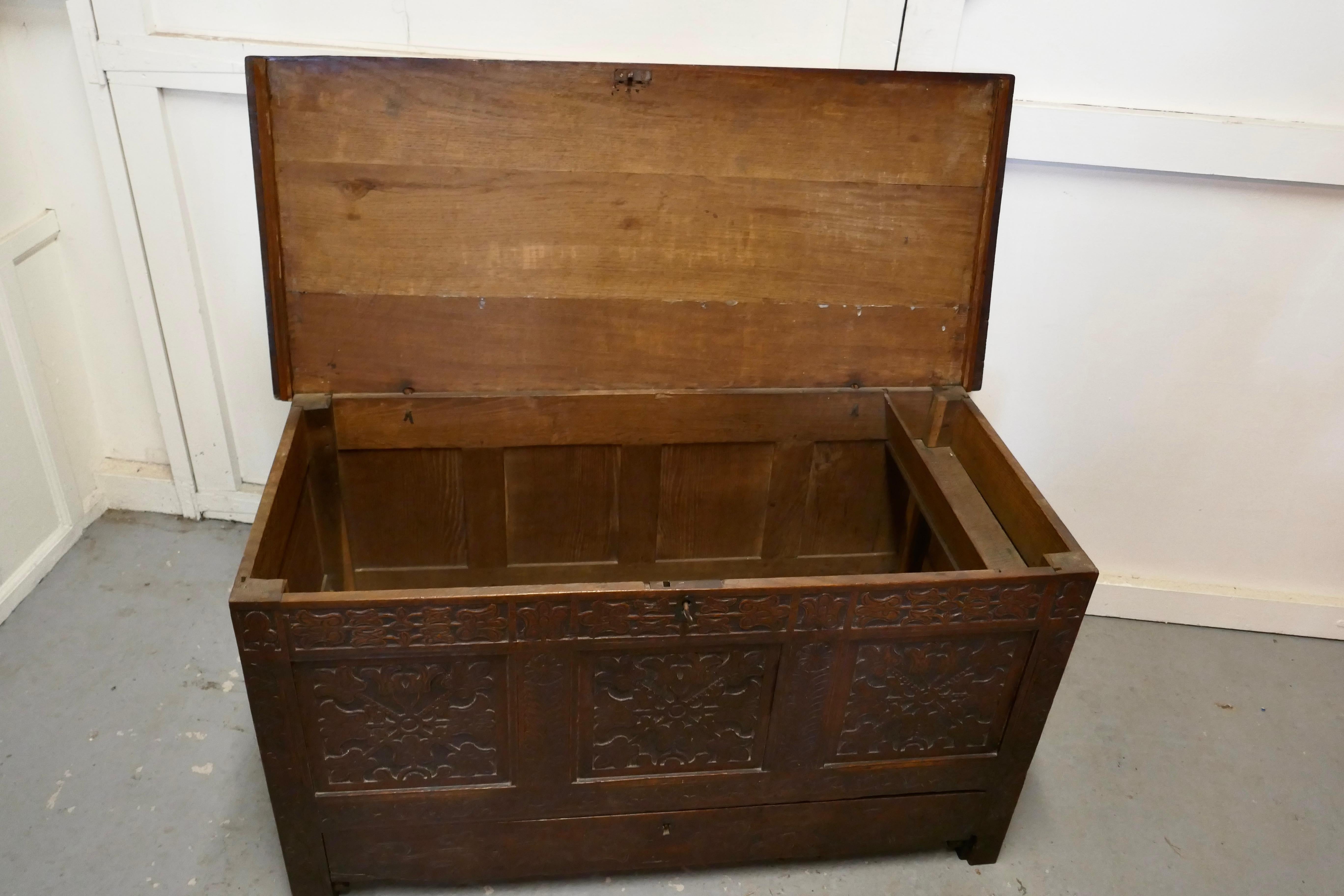 Large Carved Oak Mule Chest, Marriage Chest 2