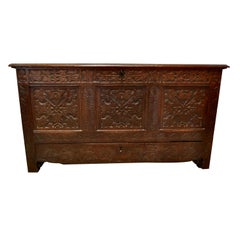 Large Carved Oak Mule Chest, Marriage Chest