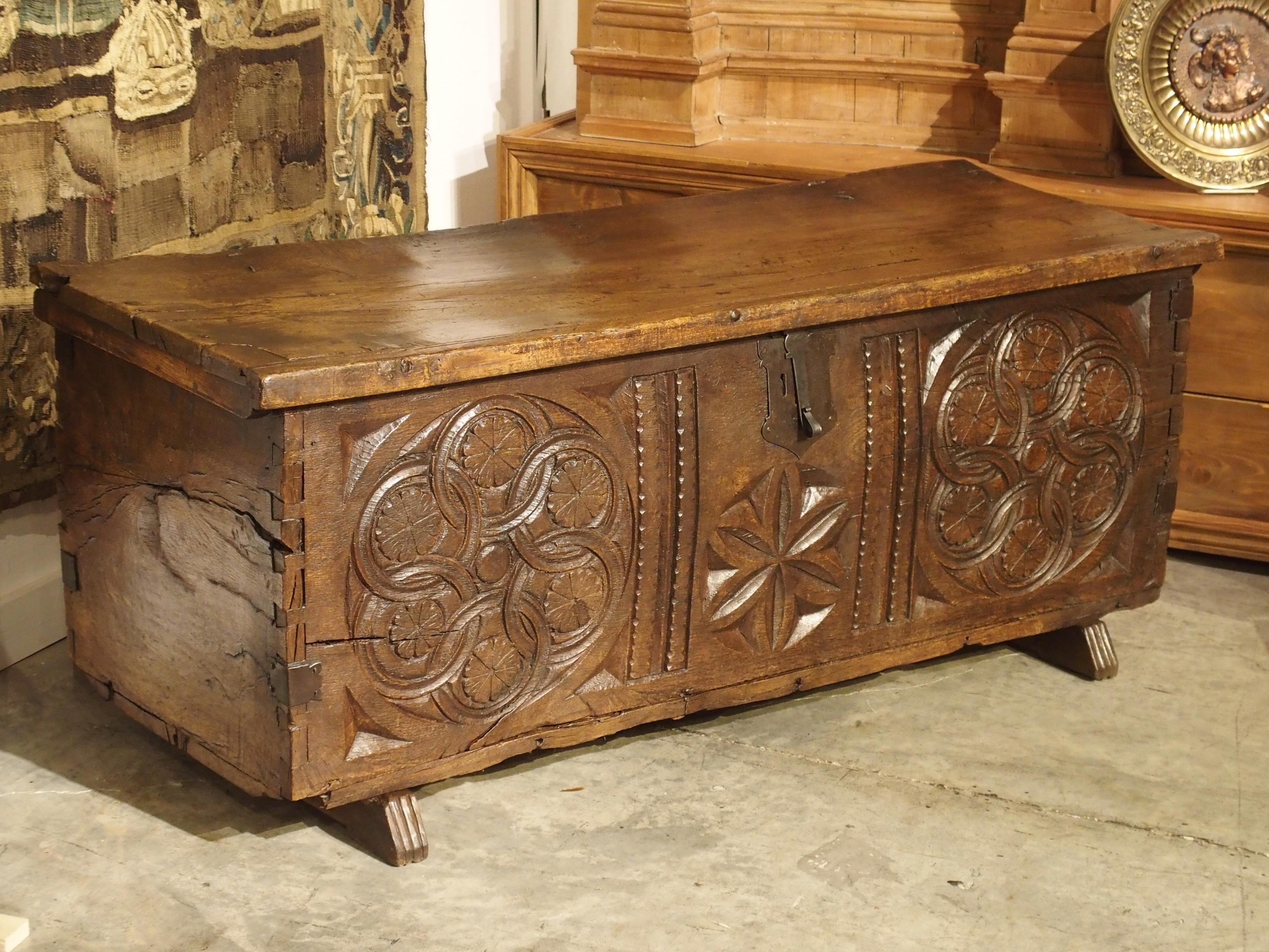 Large Carved Oak Plank Trunk from the Basque Country, circa 1650 5