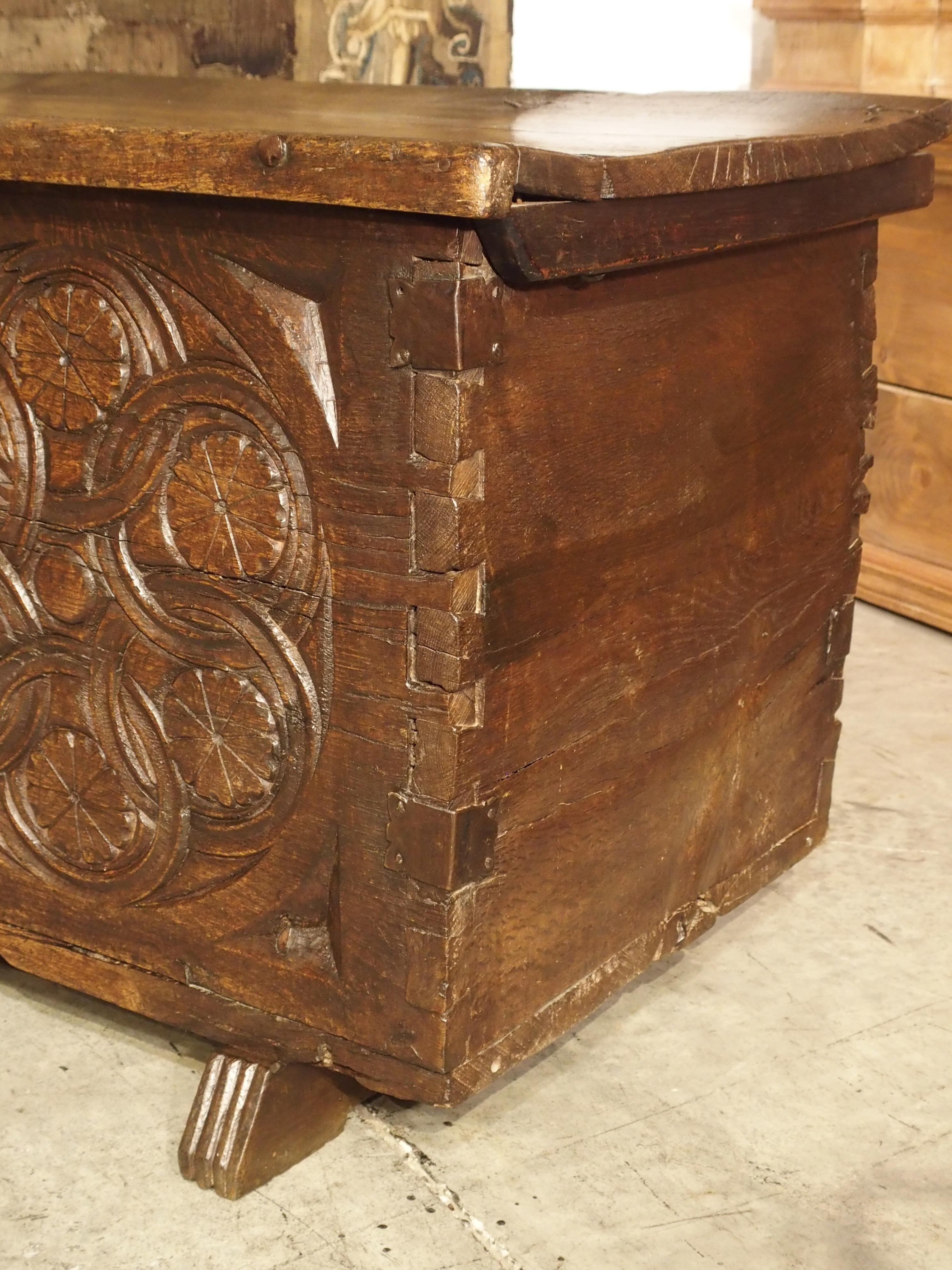 Large Carved Oak Plank Trunk from the Basque Country, circa 1650 12