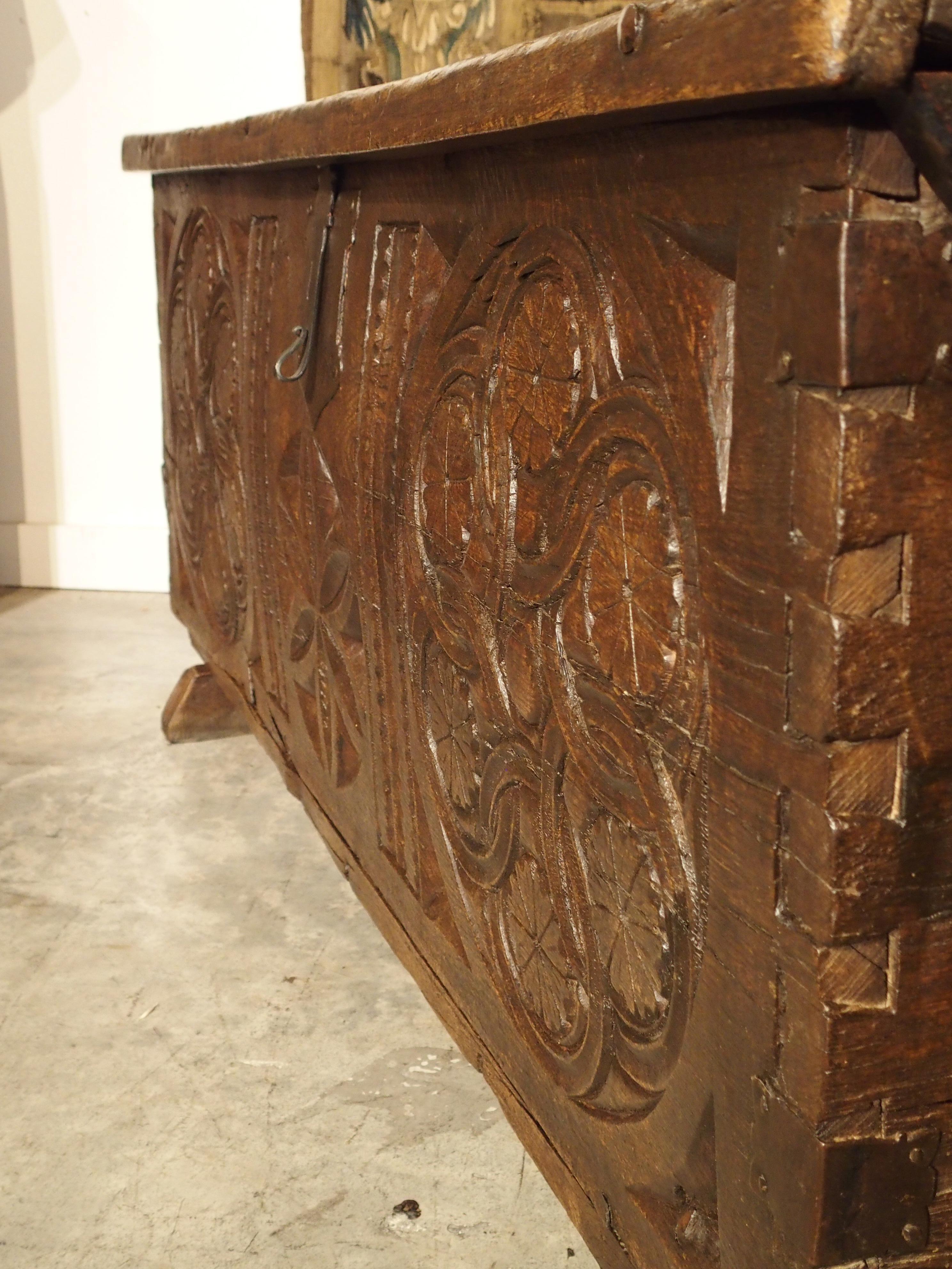 Large Carved Oak Plank Trunk from the Basque Country, circa 1650 13