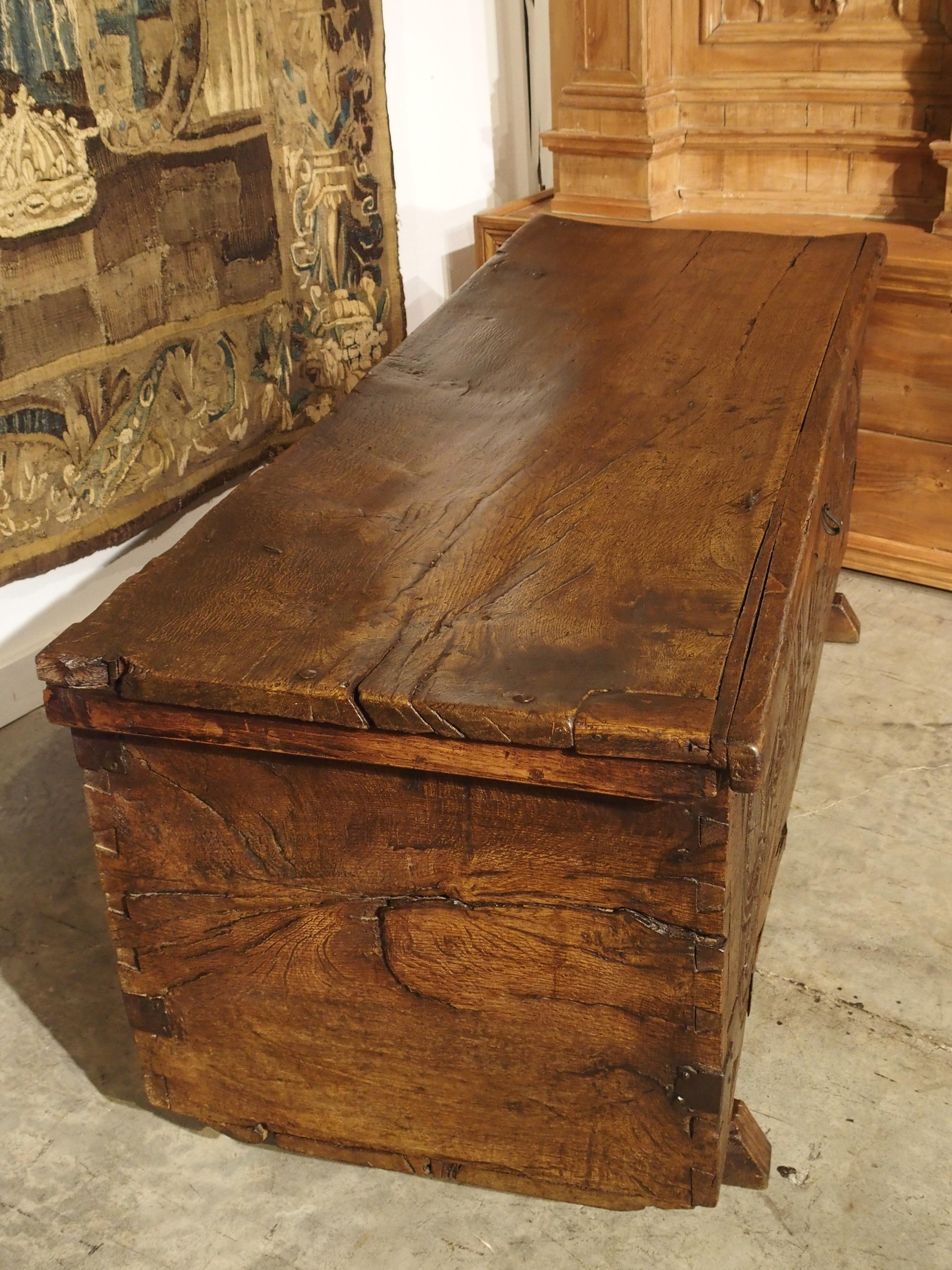 Large Carved Oak Plank Trunk from the Basque Country, circa 1650 In Good Condition In Dallas, TX